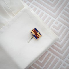 Vintage Larter & Sons Red and Blue Enamel and Gold Cufflinks, Circa 1960