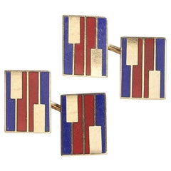Vintage Larter & Sons Red and Blue Enamel and Gold Cufflinks, Circa 1960