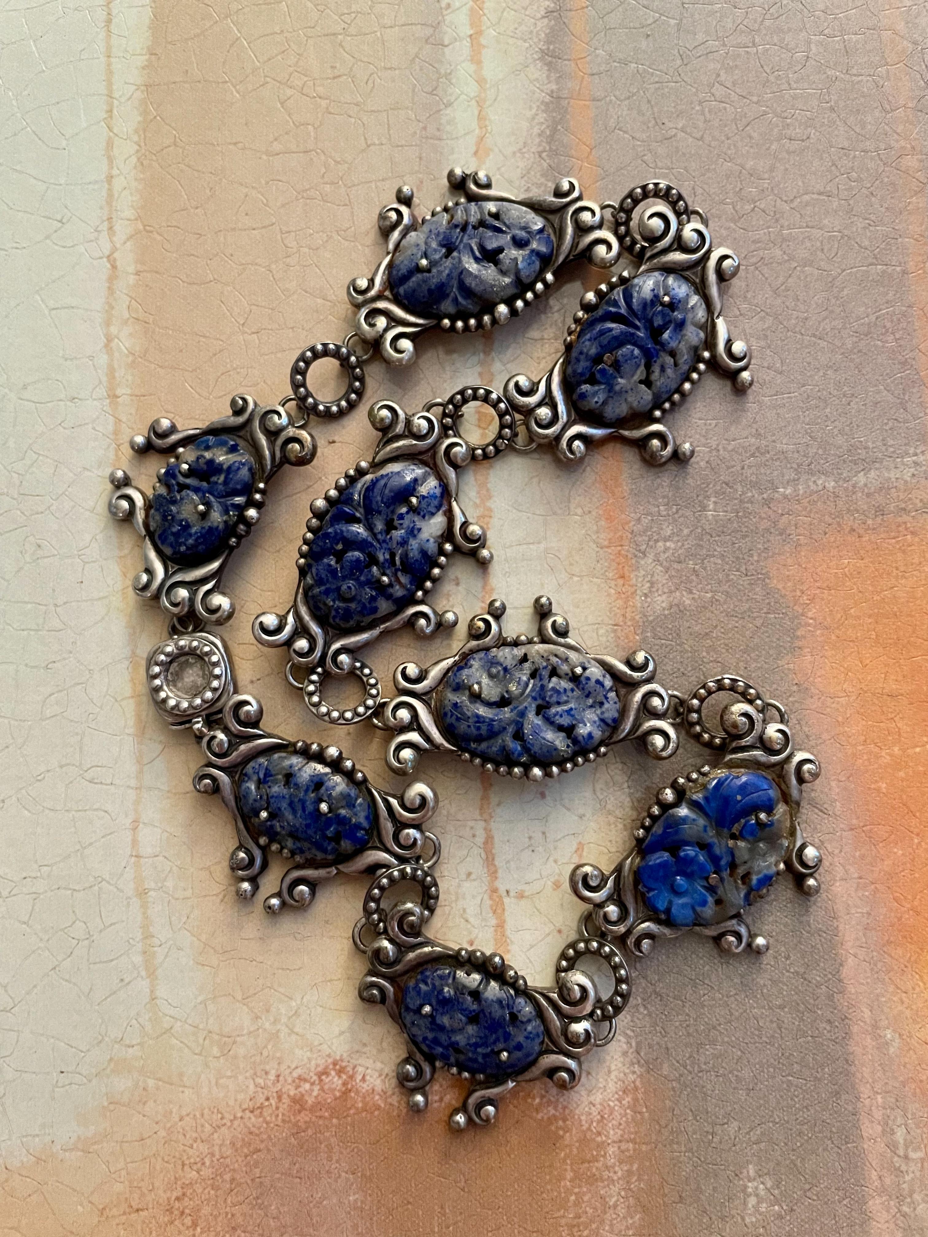 Vintage Las Castillos Taxco Lapis Lazuli Sterling Silver Necklace For Sale 1
