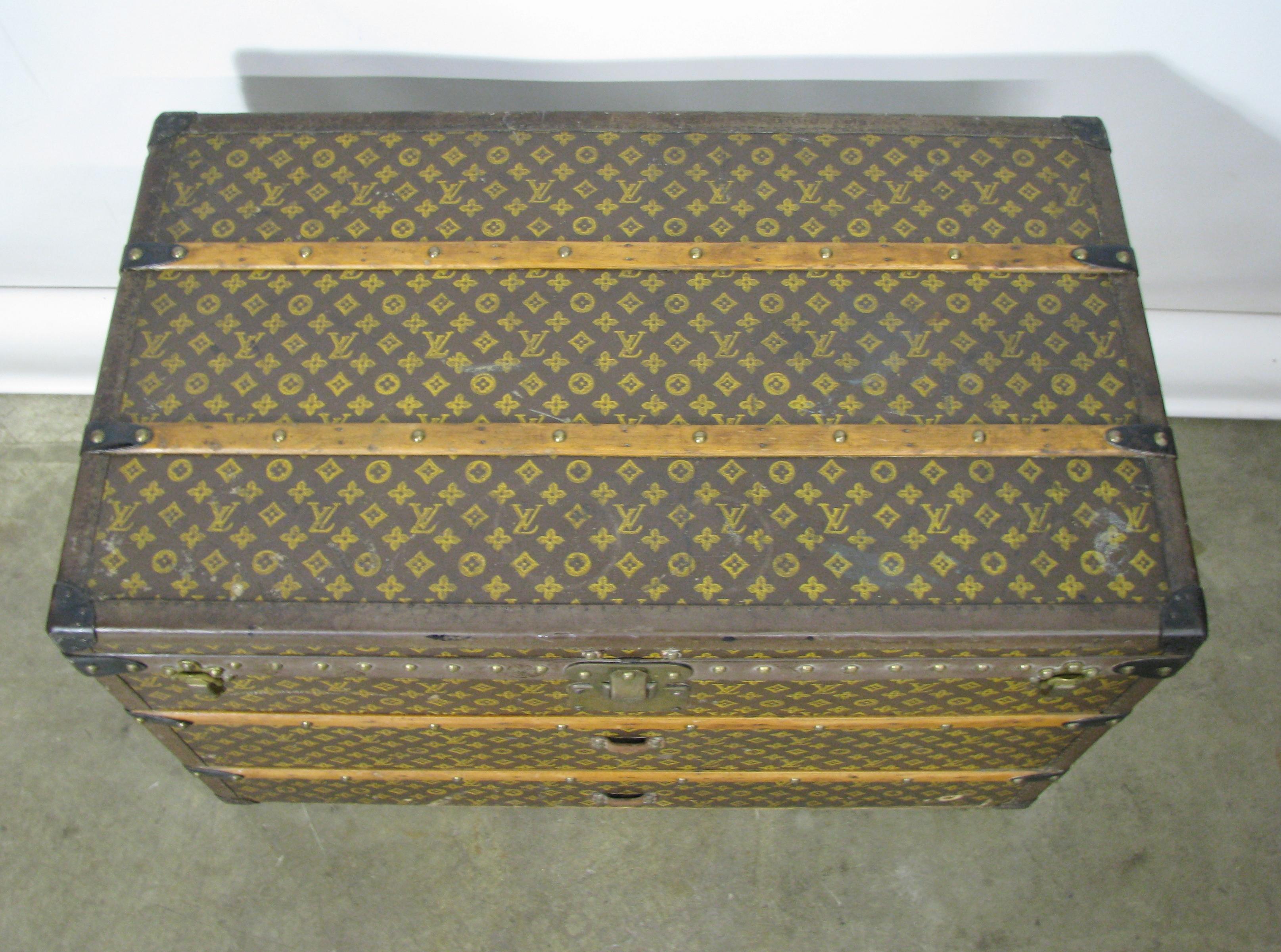 Canvas Vintage Late 1920s Louis Vuitton Steamer Trunk with Original Trays and Label For Sale