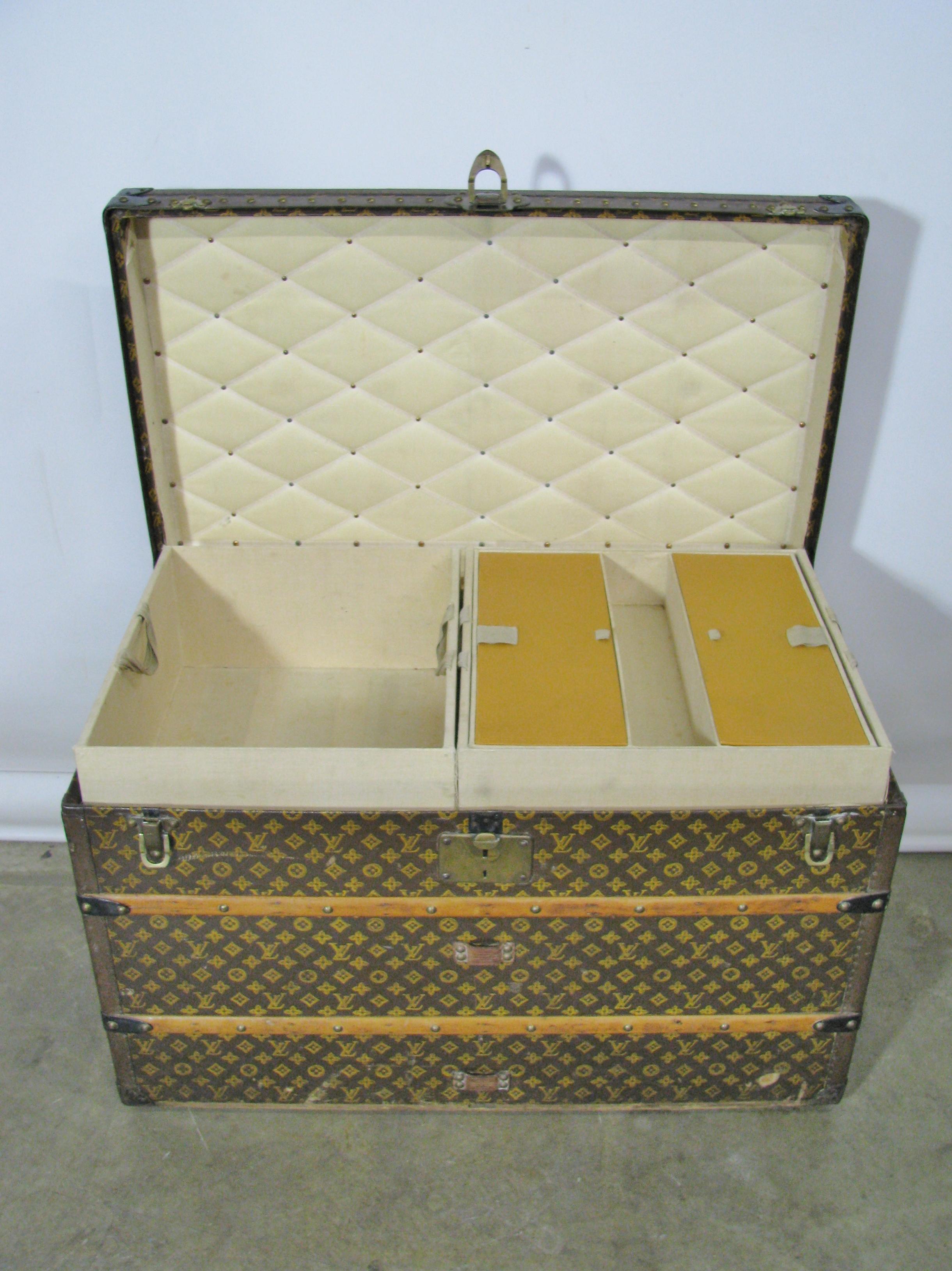 Vintage Late 1920s Louis Vuitton Steamer Trunk with Original Trays and Label For Sale 2