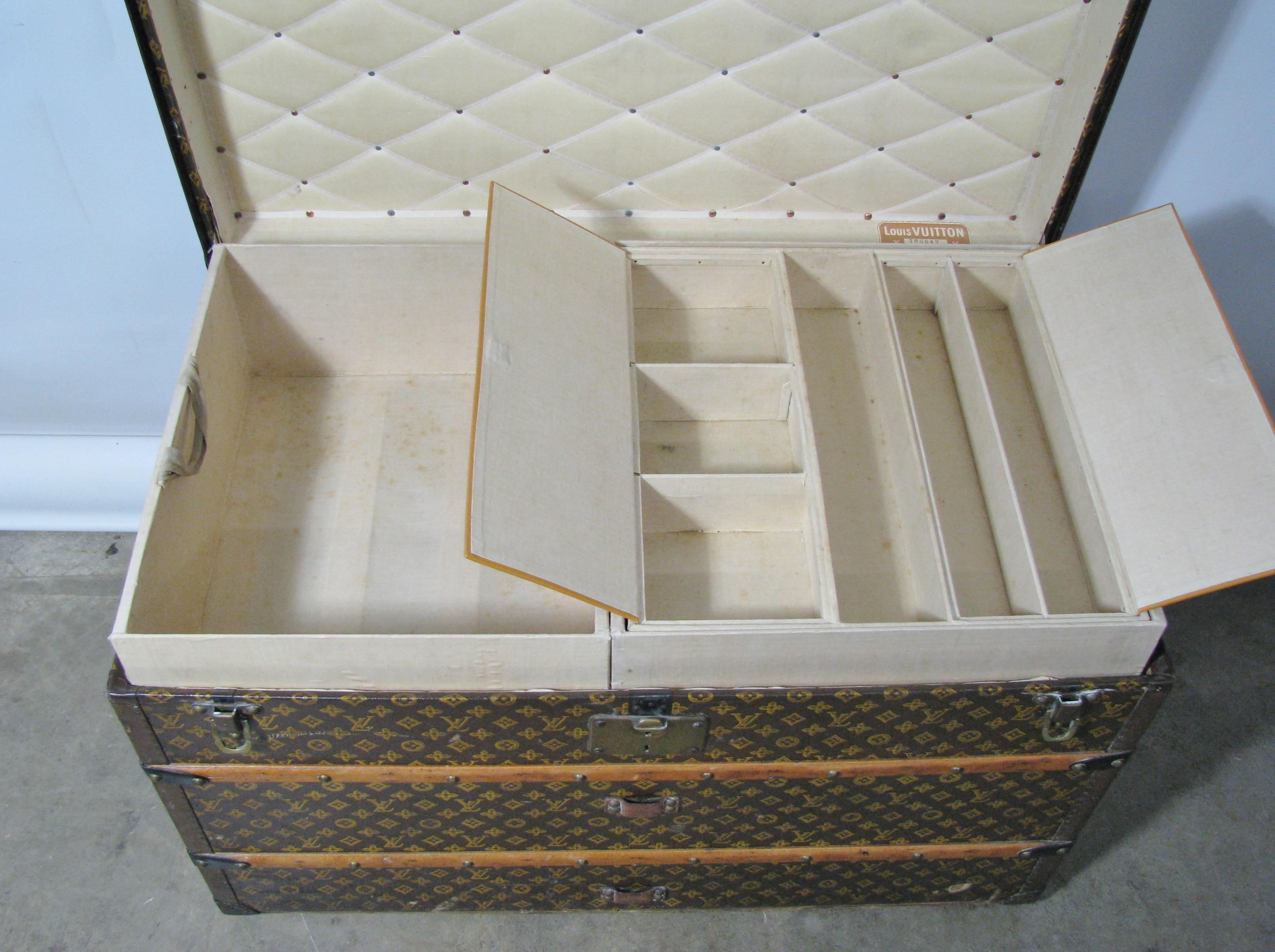 Vintage Late 1920s Louis Vuitton Steamer Trunk with Original Trays and Label For Sale 3