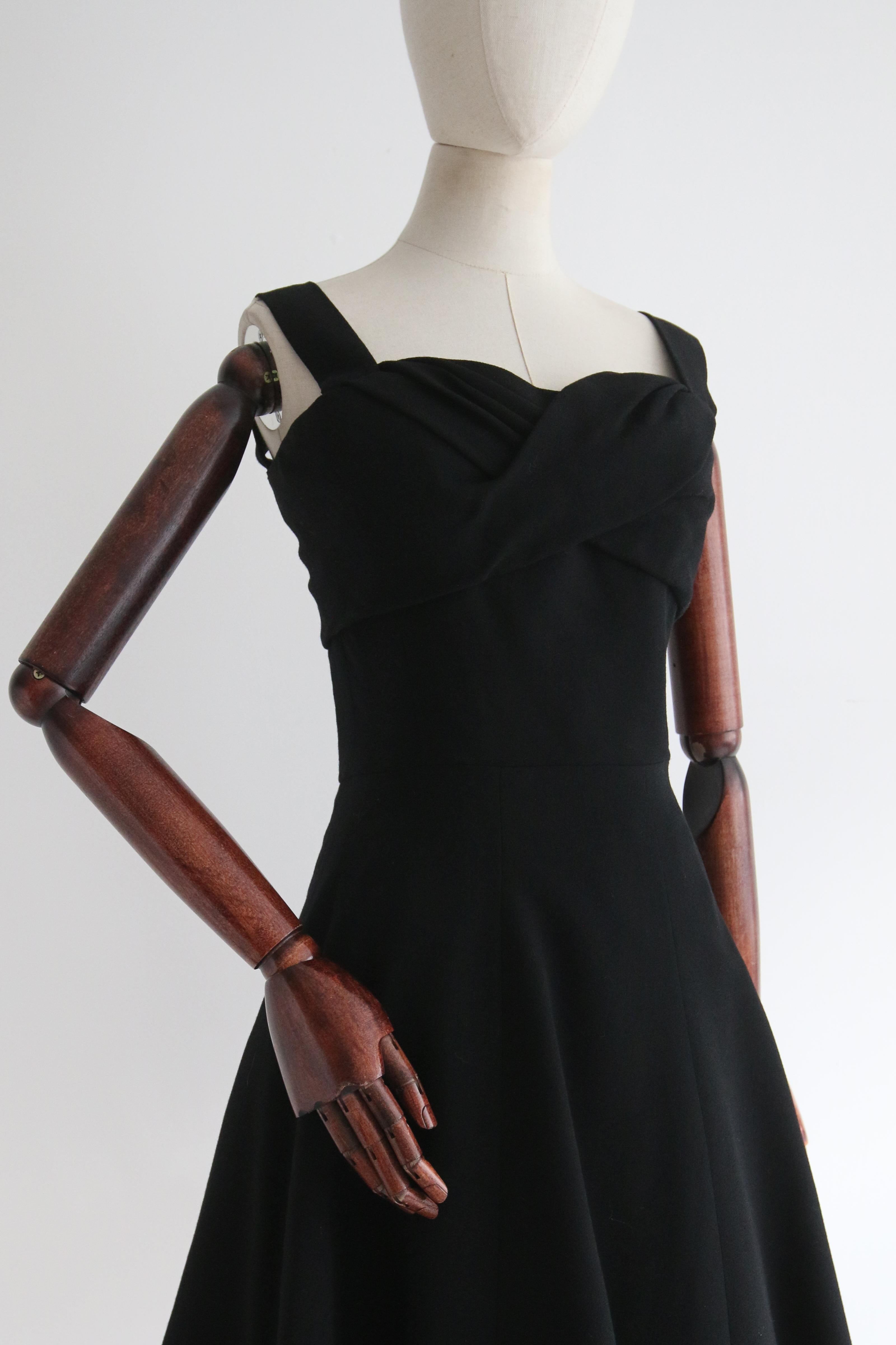  Vintage Late 1950's Black Christian Dior Dress UK 8 US 4 For Sale 1