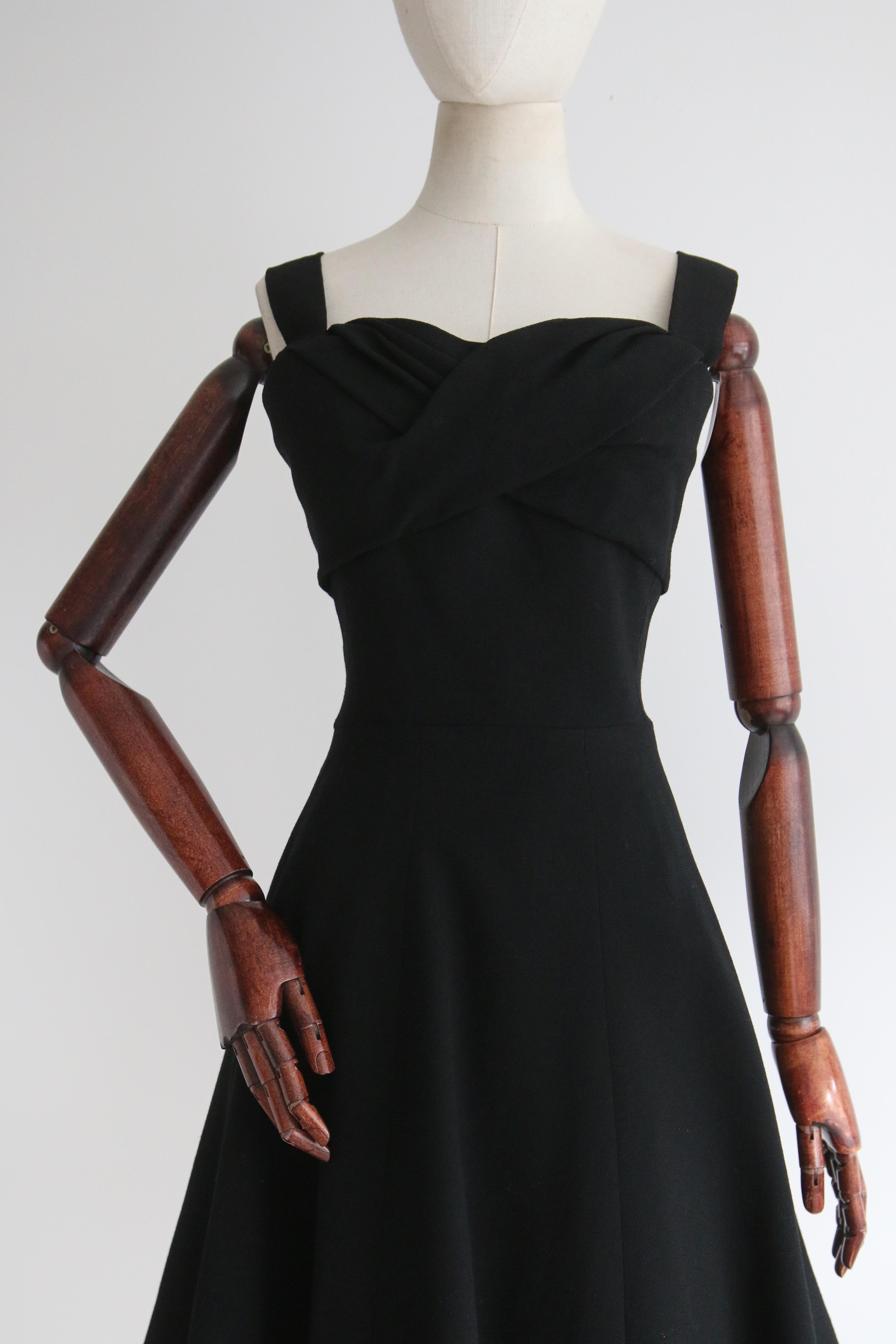  Vintage Late 1950's Black Christian Dior Dress UK 8 US 4 For Sale 2