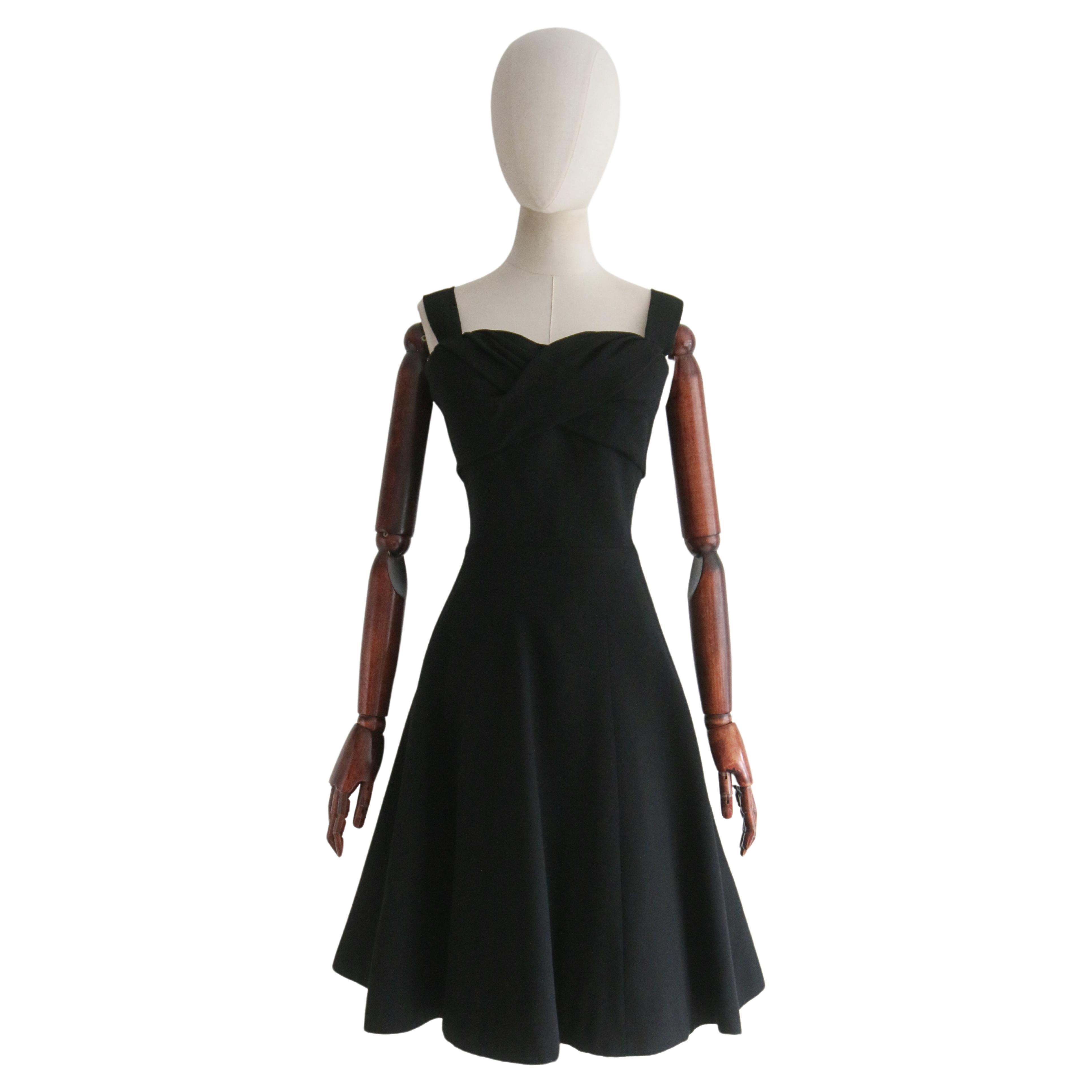  Vintage Late 1950's Black Christian Dior Dress UK 8 US 4 For Sale
