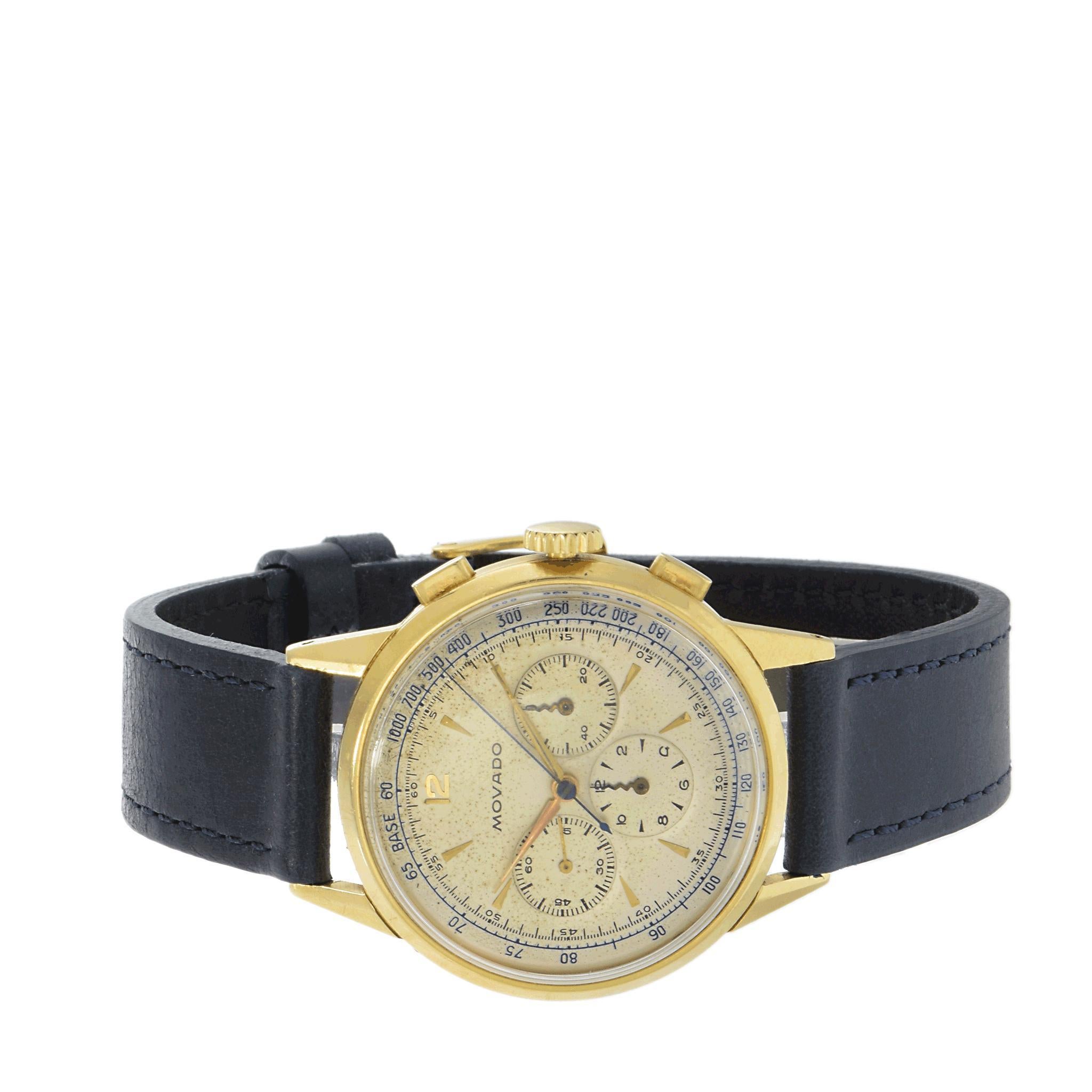 Vintage Late 1950s Movado Chronograph 9036 18K Yellow Gold – Manual Wind For Sale 1