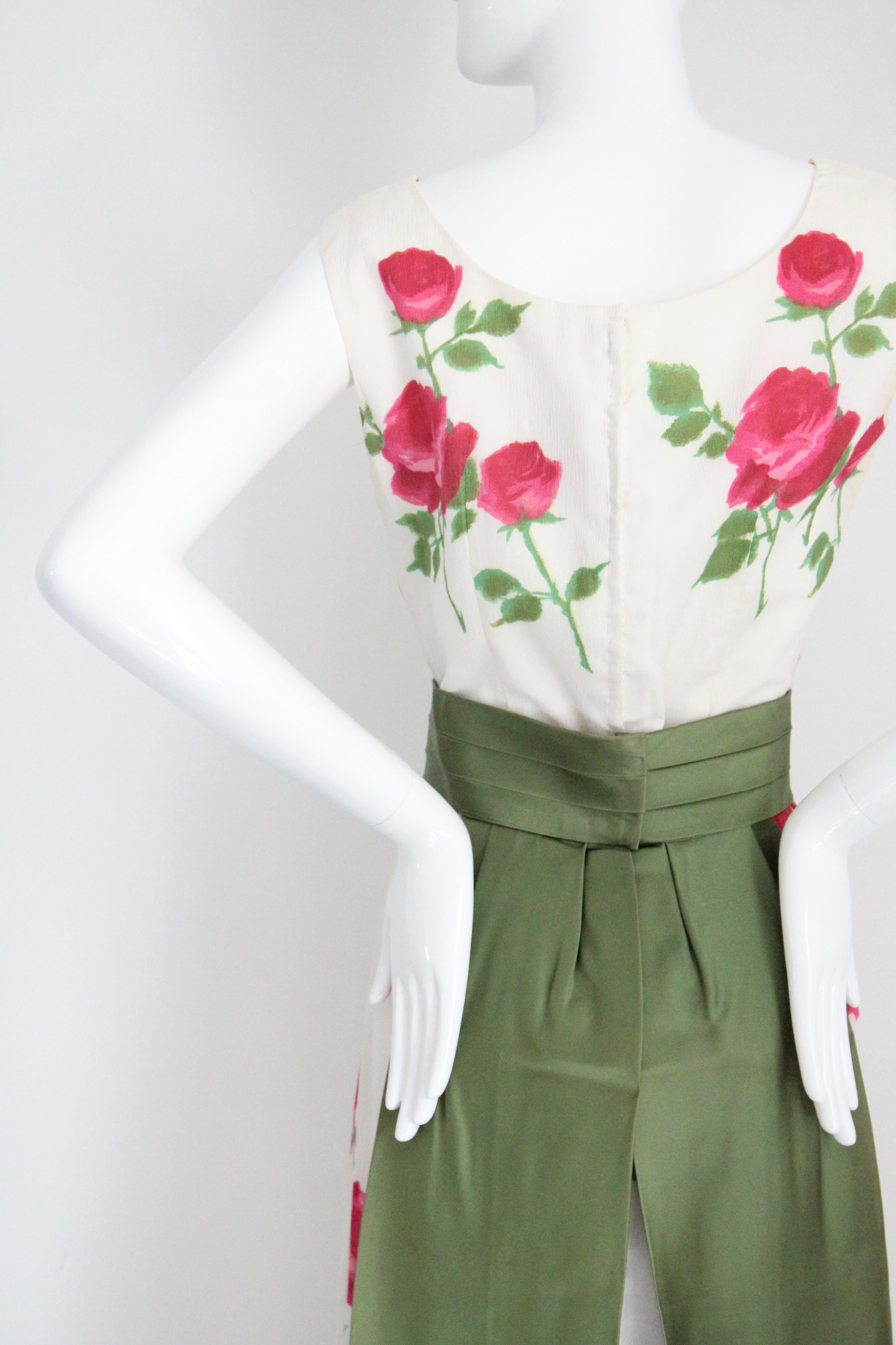 Vintage late 1950's pink rose print cocktail dress 1950's rose dress UK 8 US 4 en venta 5
