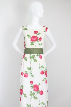 Vintage late 1950's pink rose print cocktail dress 1950's rose dress UK 8 US 4