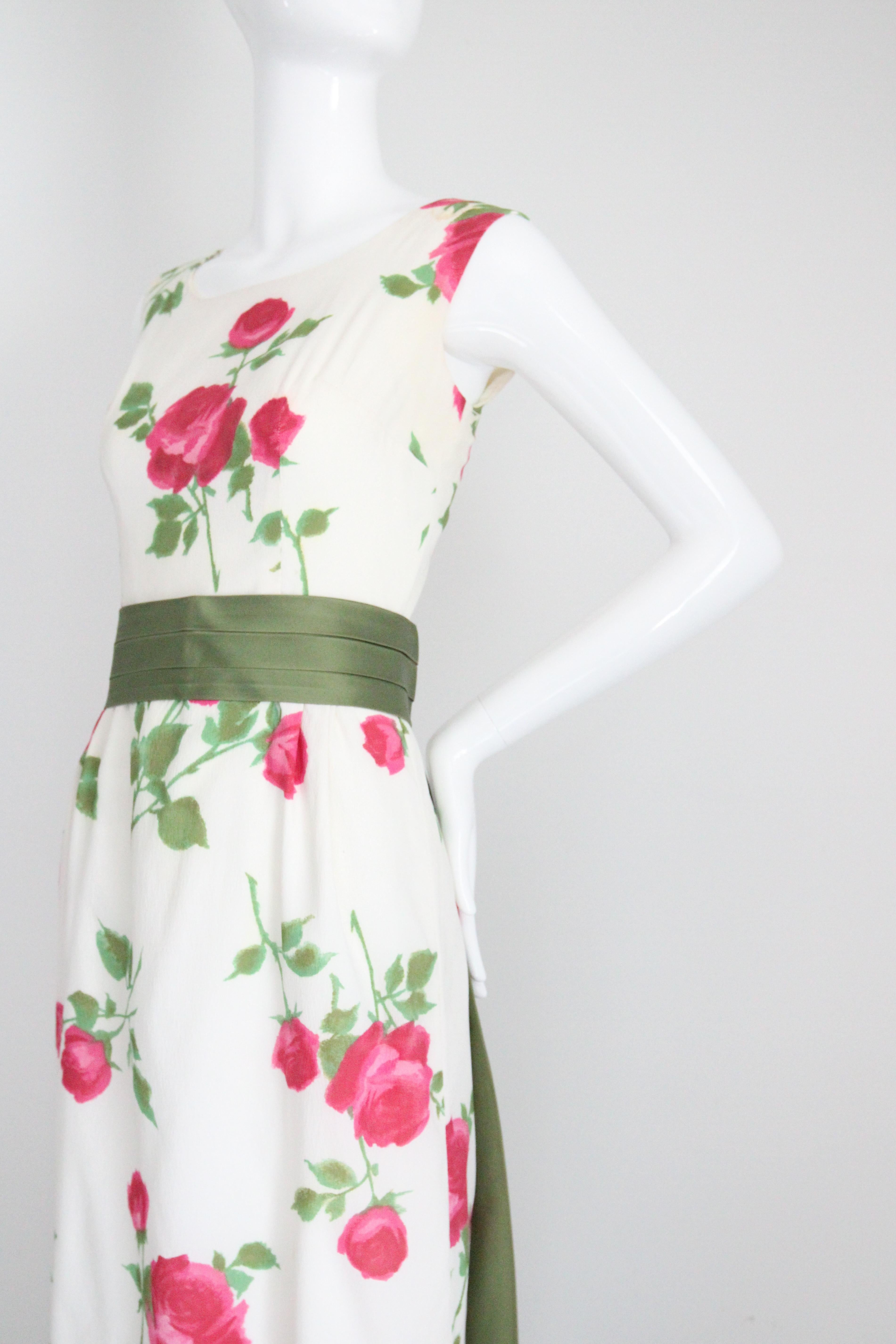 Vintage late 1950's pink rose print cocktail dress 1950's rose dress UK 8 US 4 en venta 3