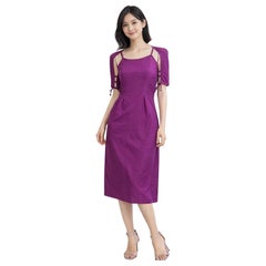 Vintage fine anni '50, abito in cotone viola Bolero Set guaina cocktail Eleg