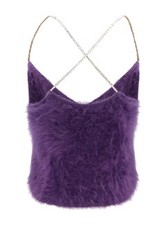 Vintage Late 1980s Purple Angora Rhinestone Cross-Back Cami