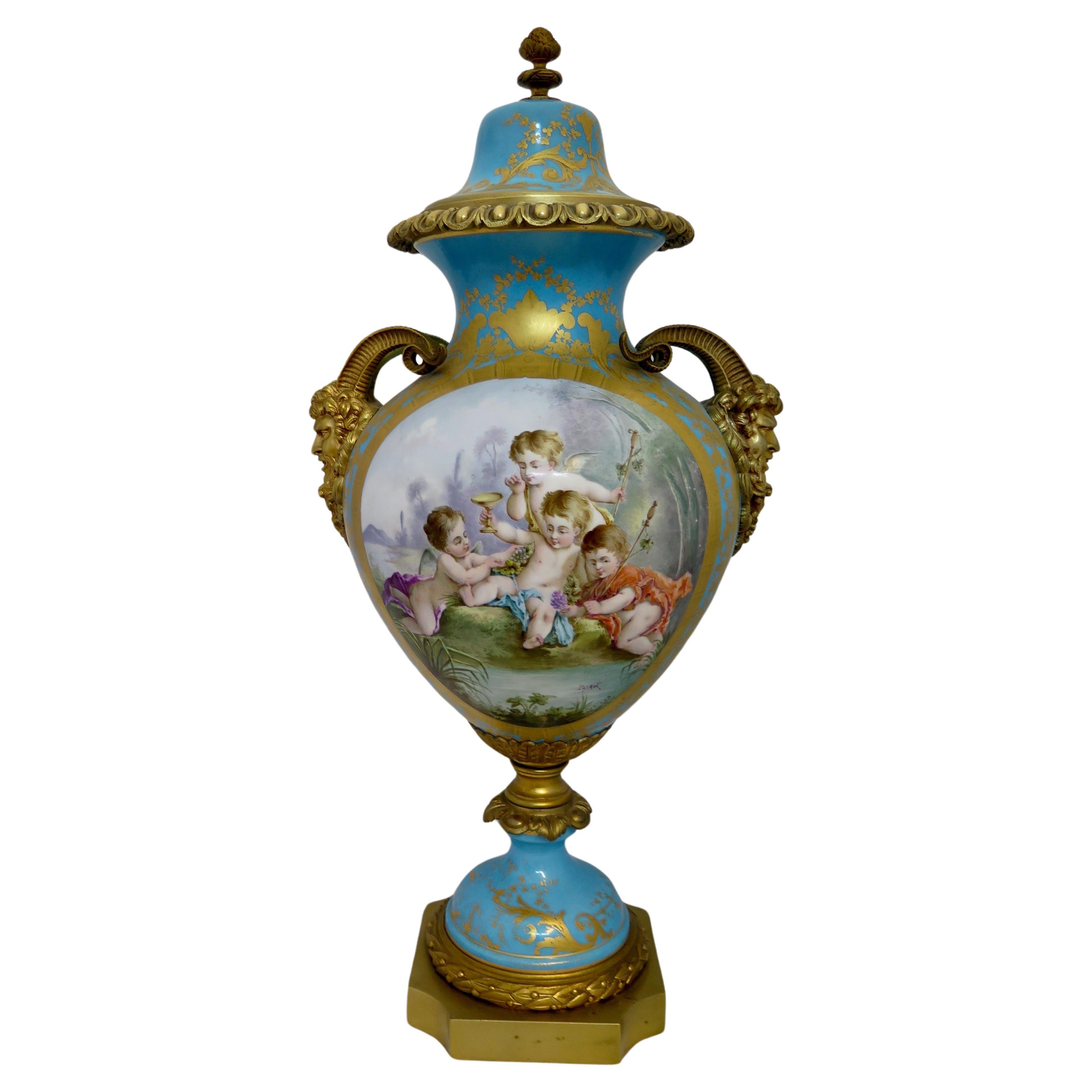 Vintage Late 19th Century Sevres Gilt Bronze Covered Urn