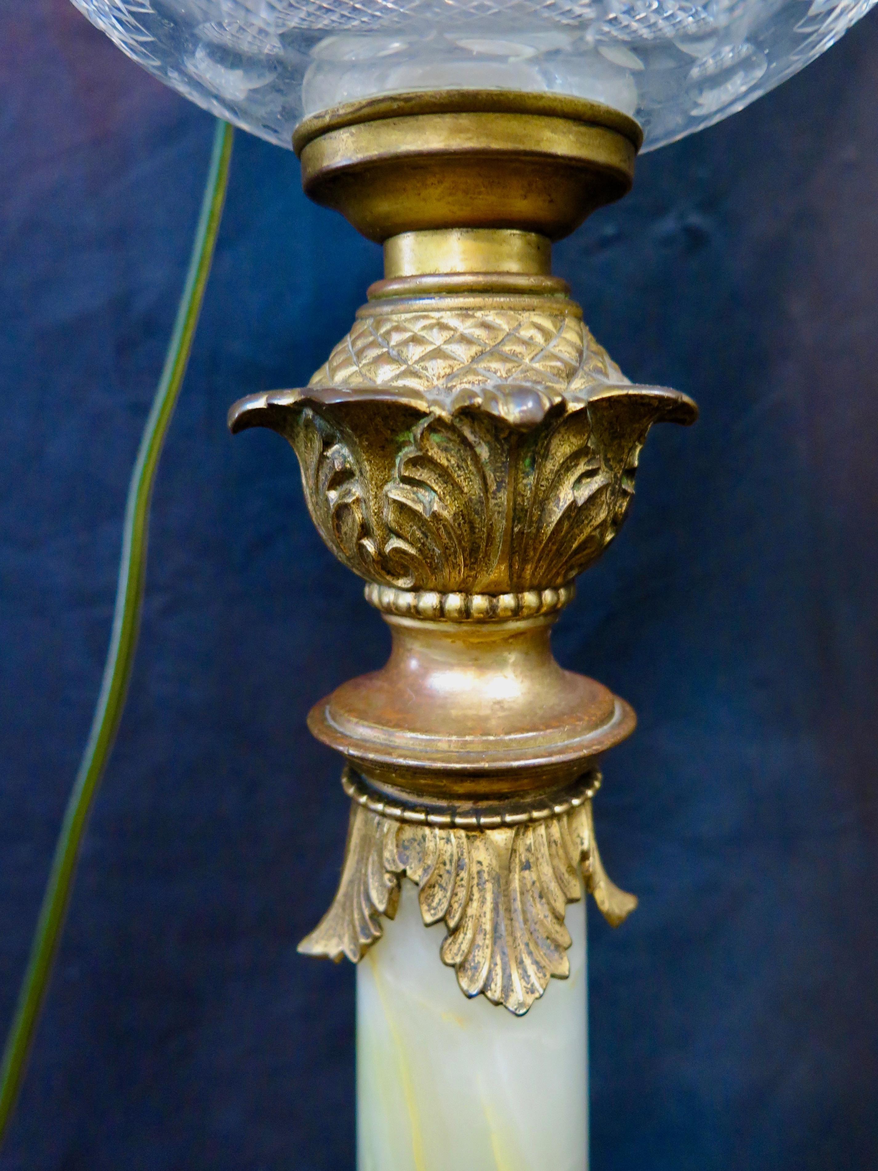 Vintage Fin du 19ème siècle Période victorienne Verre taillé, Onyx et Bronze Lampe de table en vente 8