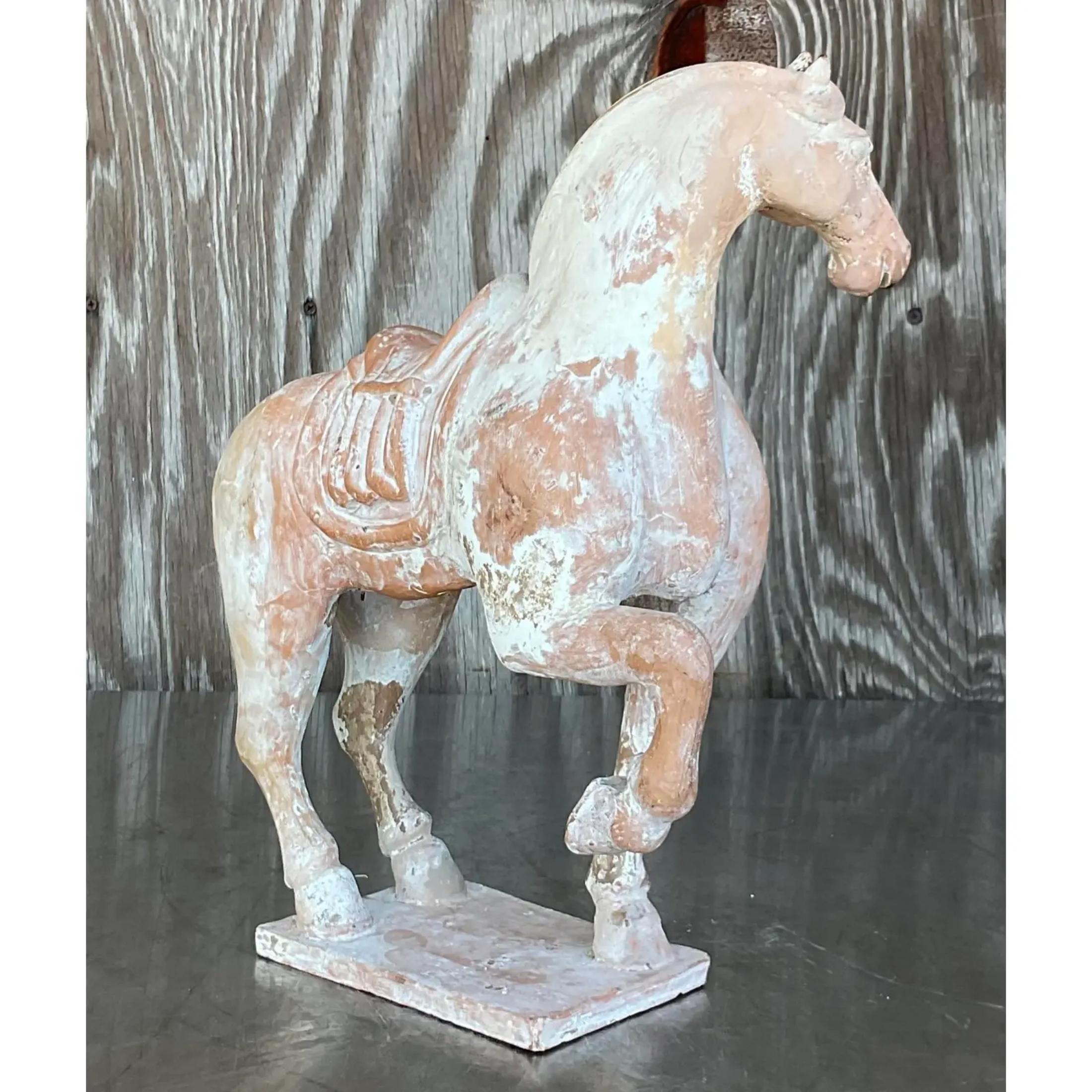 Vintage Late 20th Century Asian Terra Cotta Tang Dynasty Horse In Good Condition For Sale In west palm beach, FL