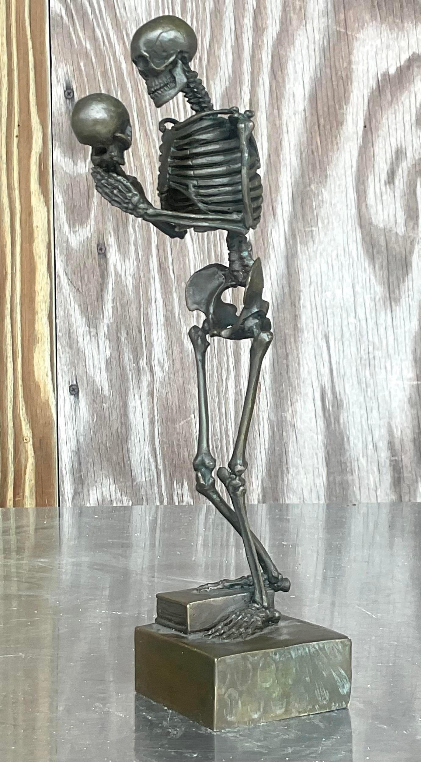 Vintage Late 20th Century Boho Bronze Signed Skeleton Sculpture For Sale 2