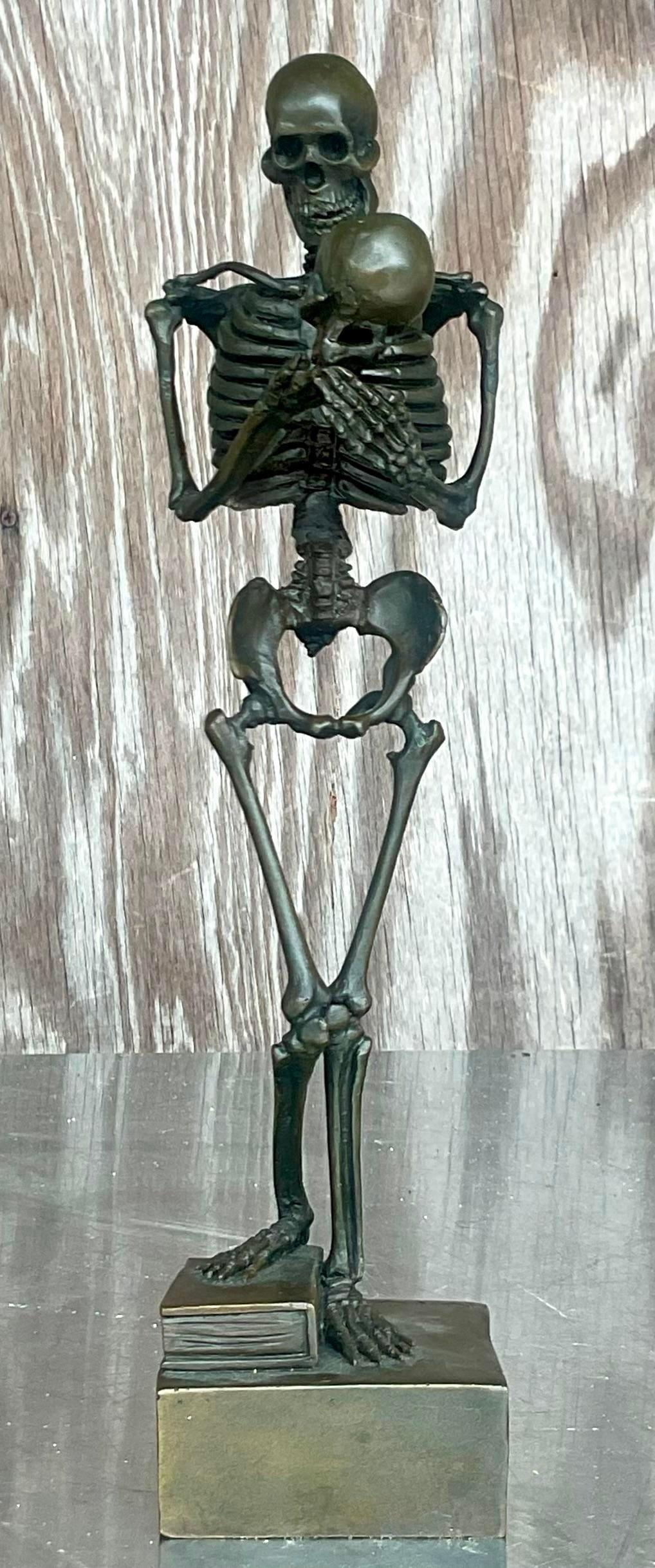 Vintage Late 20th Century Boho Bronze Signed Skeleton Sculpture For Sale 3