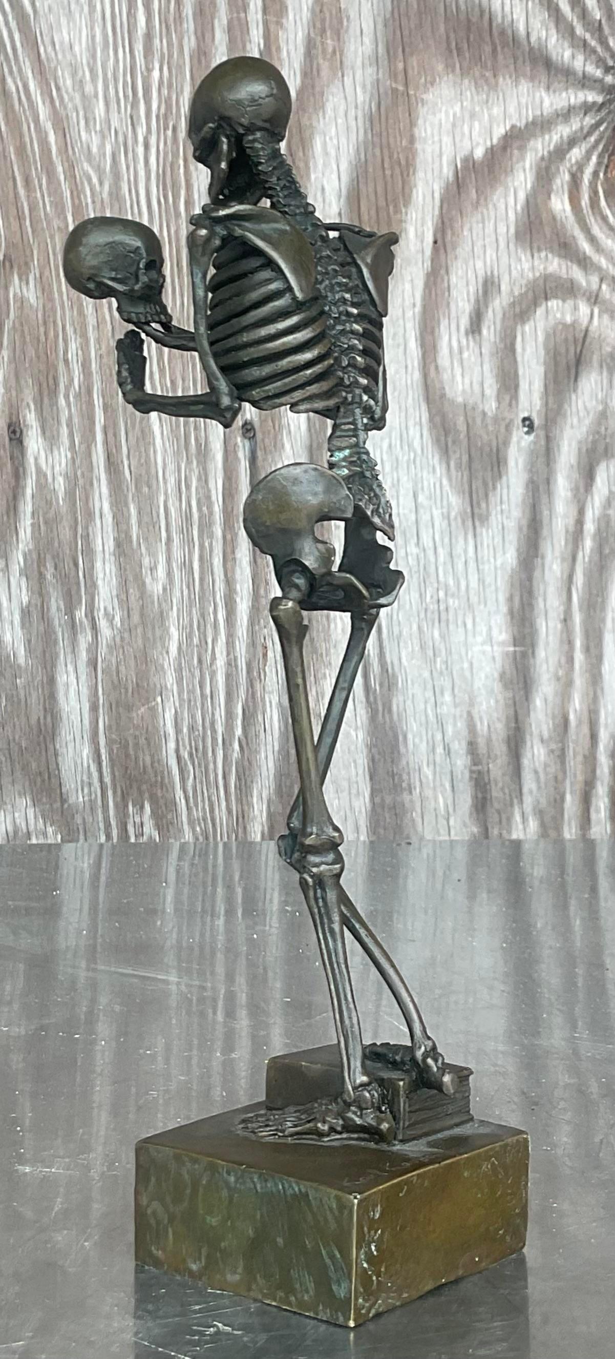 Vintage Late 20th Century Boho Bronze Signed Skeleton Sculpture For Sale 4