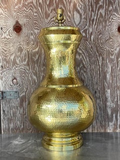 Vintage Late 20th Century Boho Hammered Brass Table Lamp