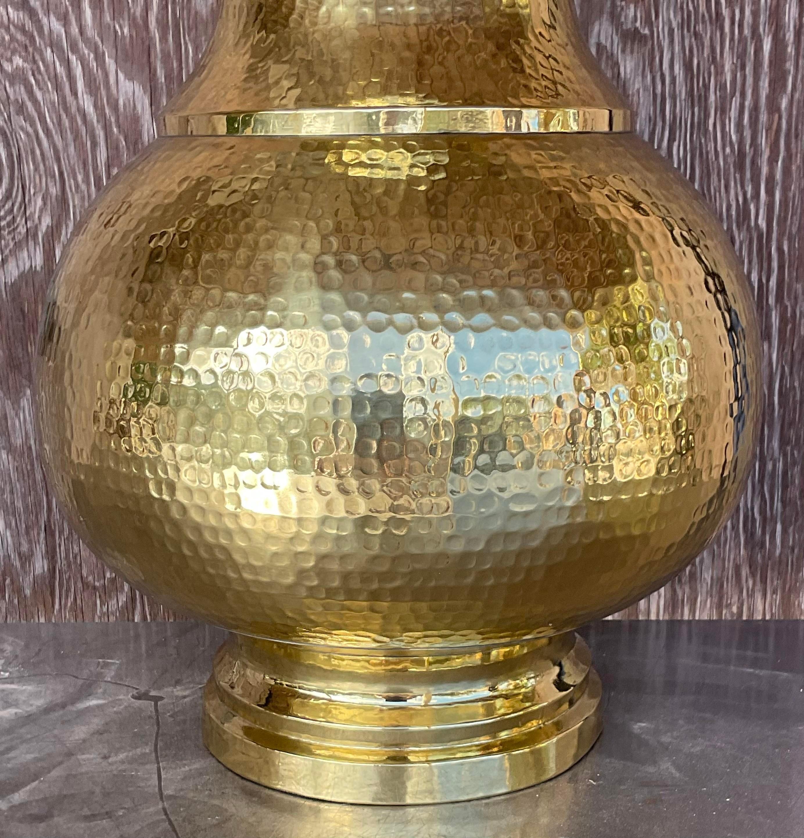 Vintage Late 20th Century Boho Hammered Brass Table Lamp For Sale 3