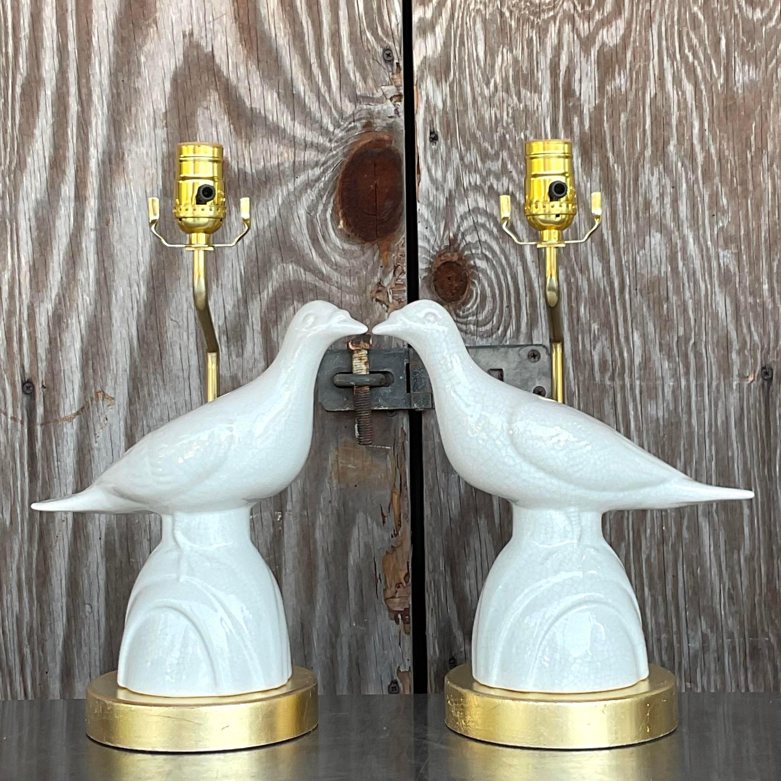 20ième siècle Paire de lampes Boho Love Bird de la fin du 20e siècle en vente
