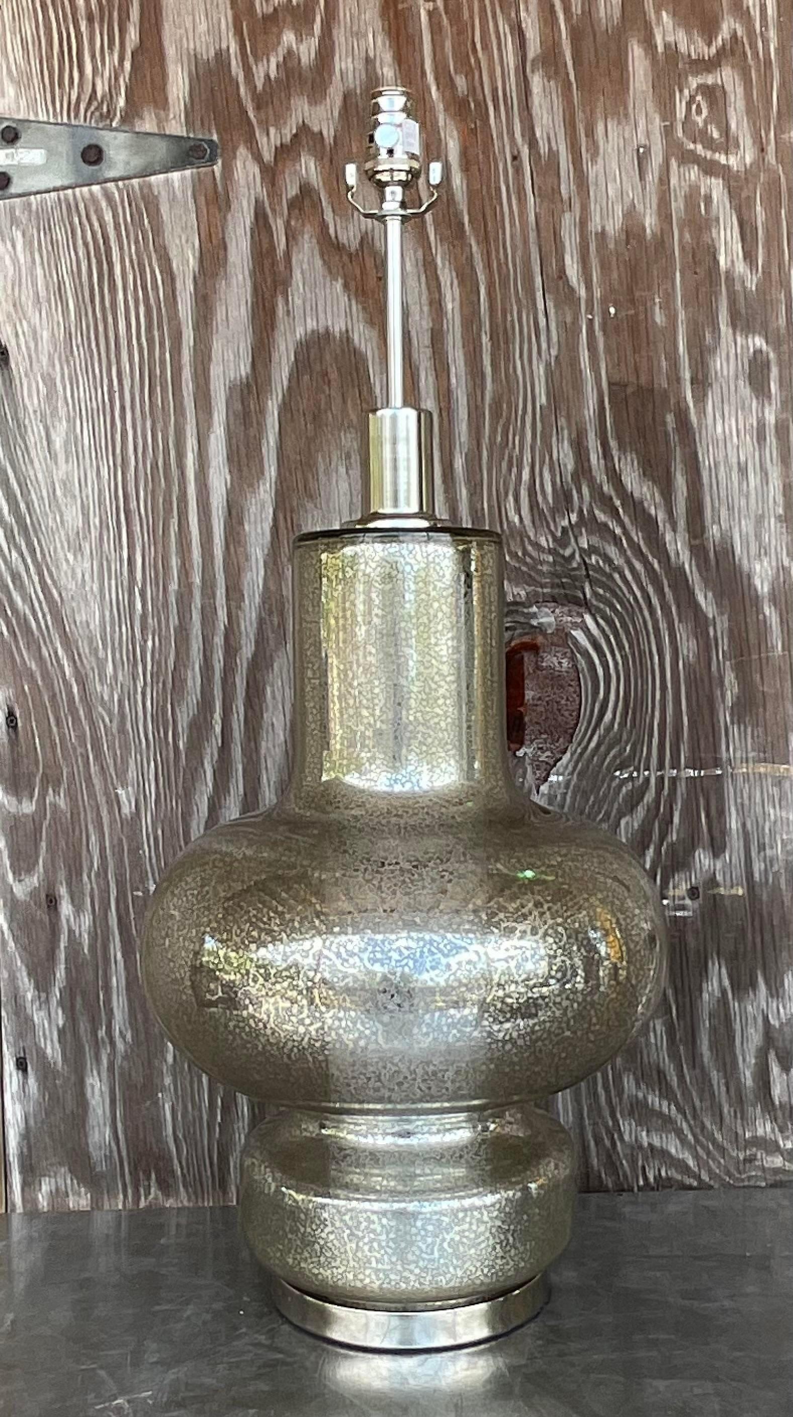 Metal Vintage Late 20th Century Boho Mercury Glass Lamp For Sale