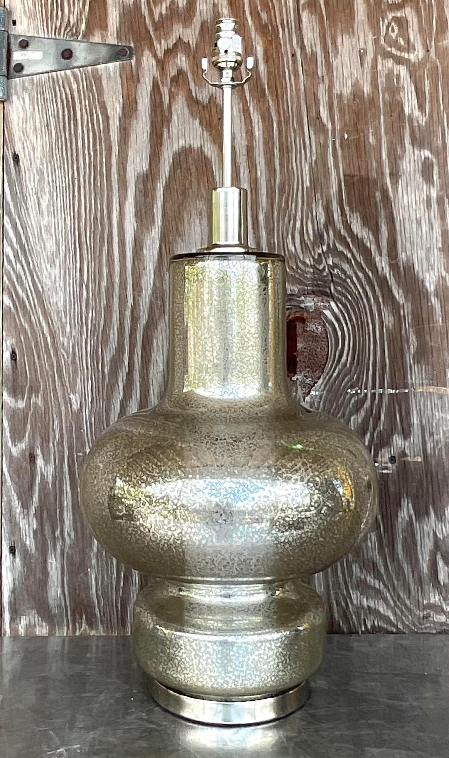 Vintage Late 20th Century Boho Mercury Glass Lamp For Sale 1