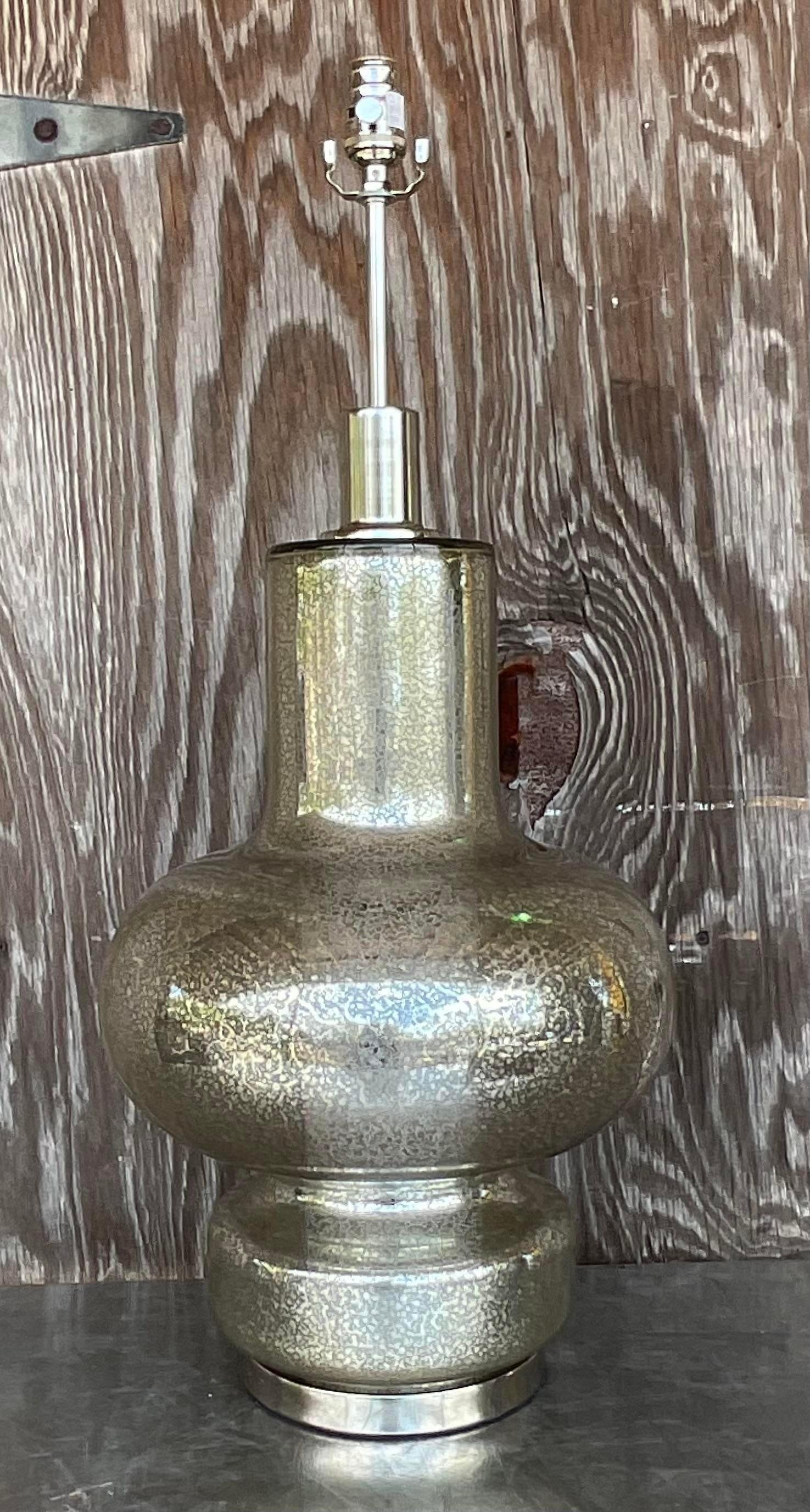 Vintage Late 20th Century Boho Mercury Glass Lamp For Sale 2