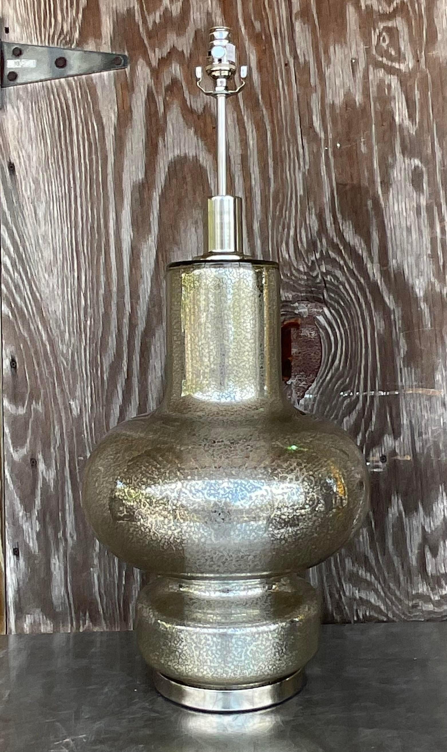 Vintage Late 20th Century Boho Mercury Glass Lamp For Sale 3