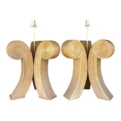 Paire de lampes Boho en roseau crayonné de la fin du 20e siècle