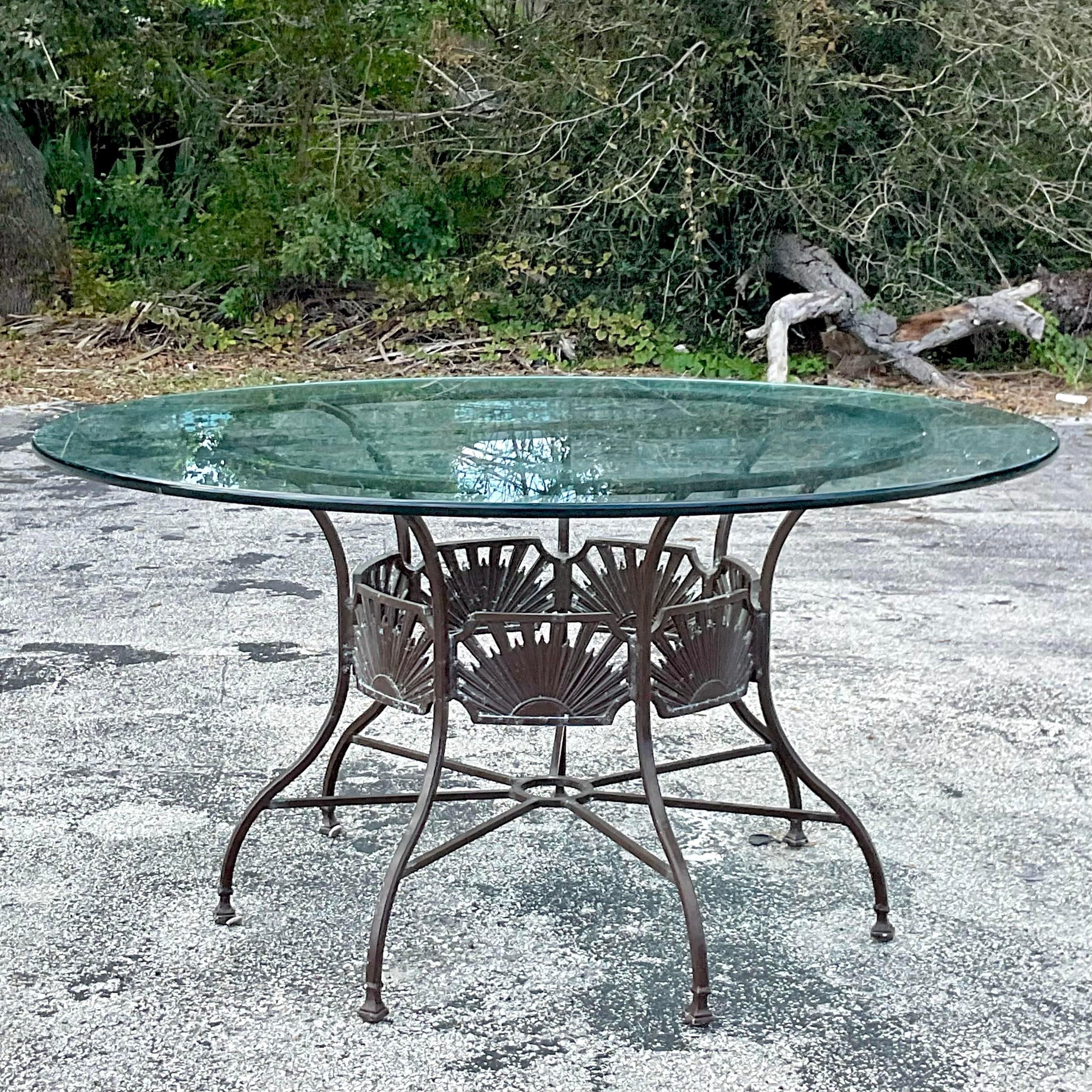 Vintage Late 20th Century Coastal Wrought Iron Outdoor Dining Table & 4 Chairs 5