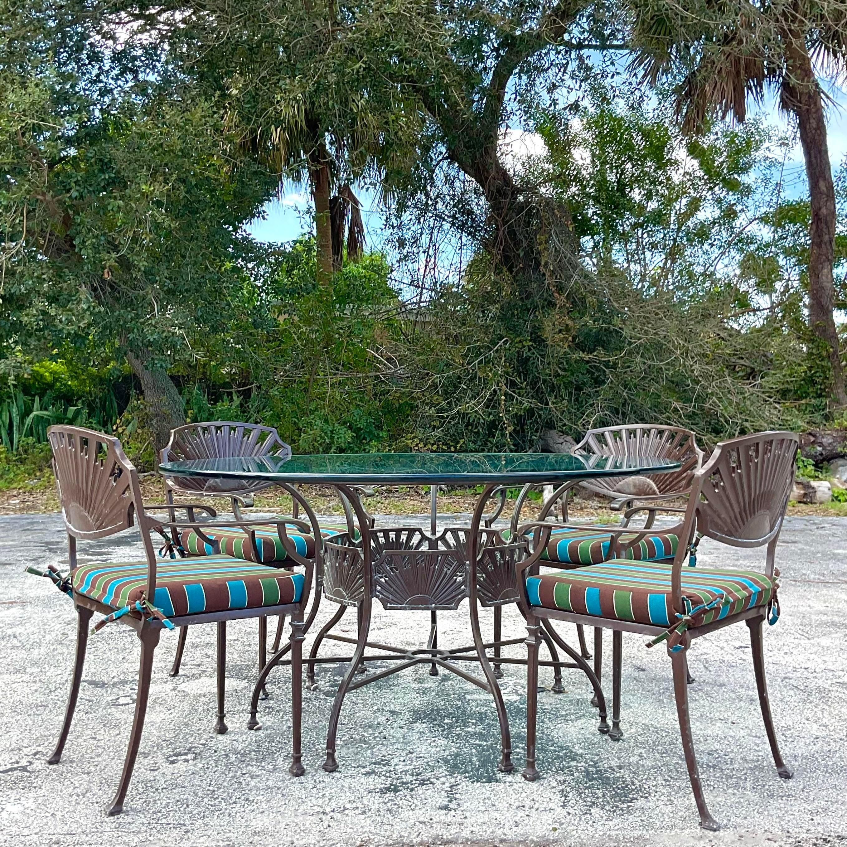Vintage Late 20th Century Coastal Wrought Iron Outdoor Dining Table & 4 Chairs 2