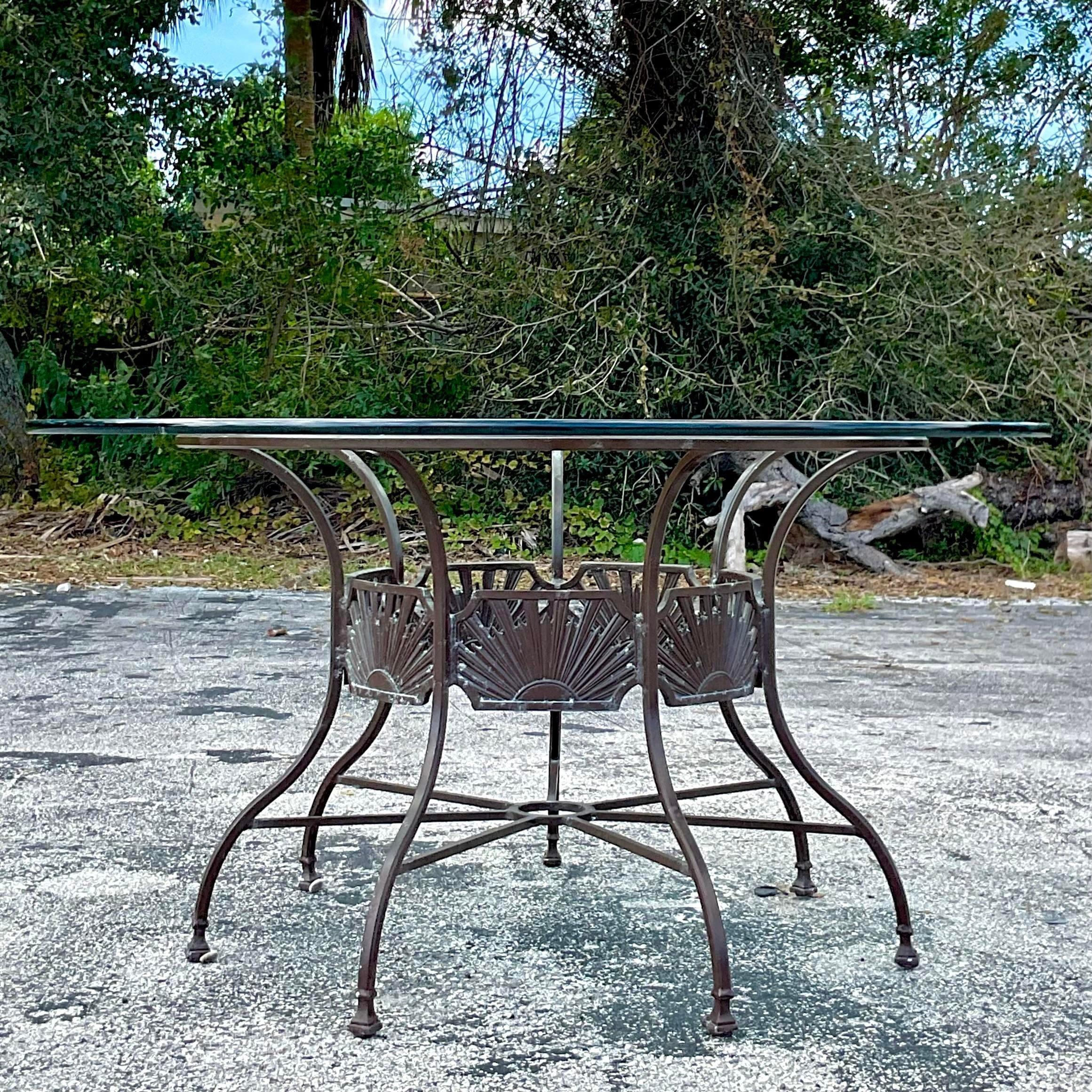 Vintage Late 20th Century Coastal Wrought Iron Outdoor Dining Table & 4 Chairs 3