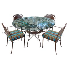 Vintage Late 20th Century Coastal Wrought Iron Outdoor Dining Table & 4 Chairs