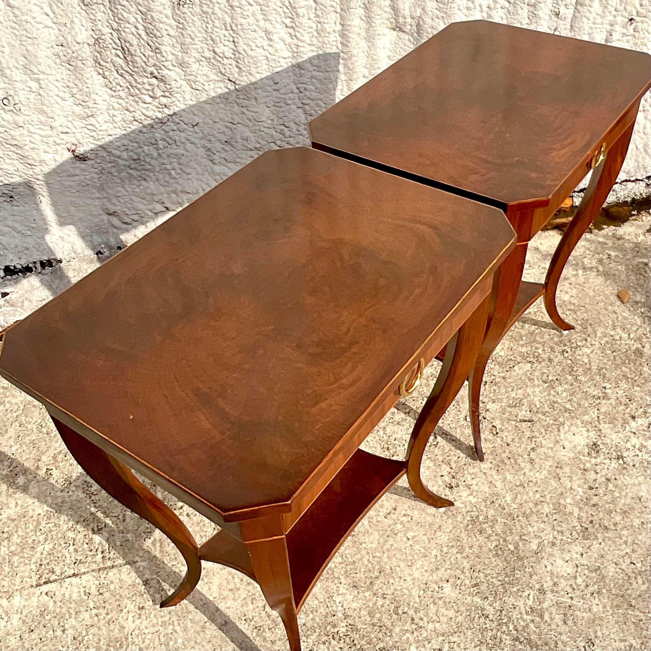 Mid-Century Modern Vintage Late 20th Century Flame Mahogany Nightstands- a Pair For Sale