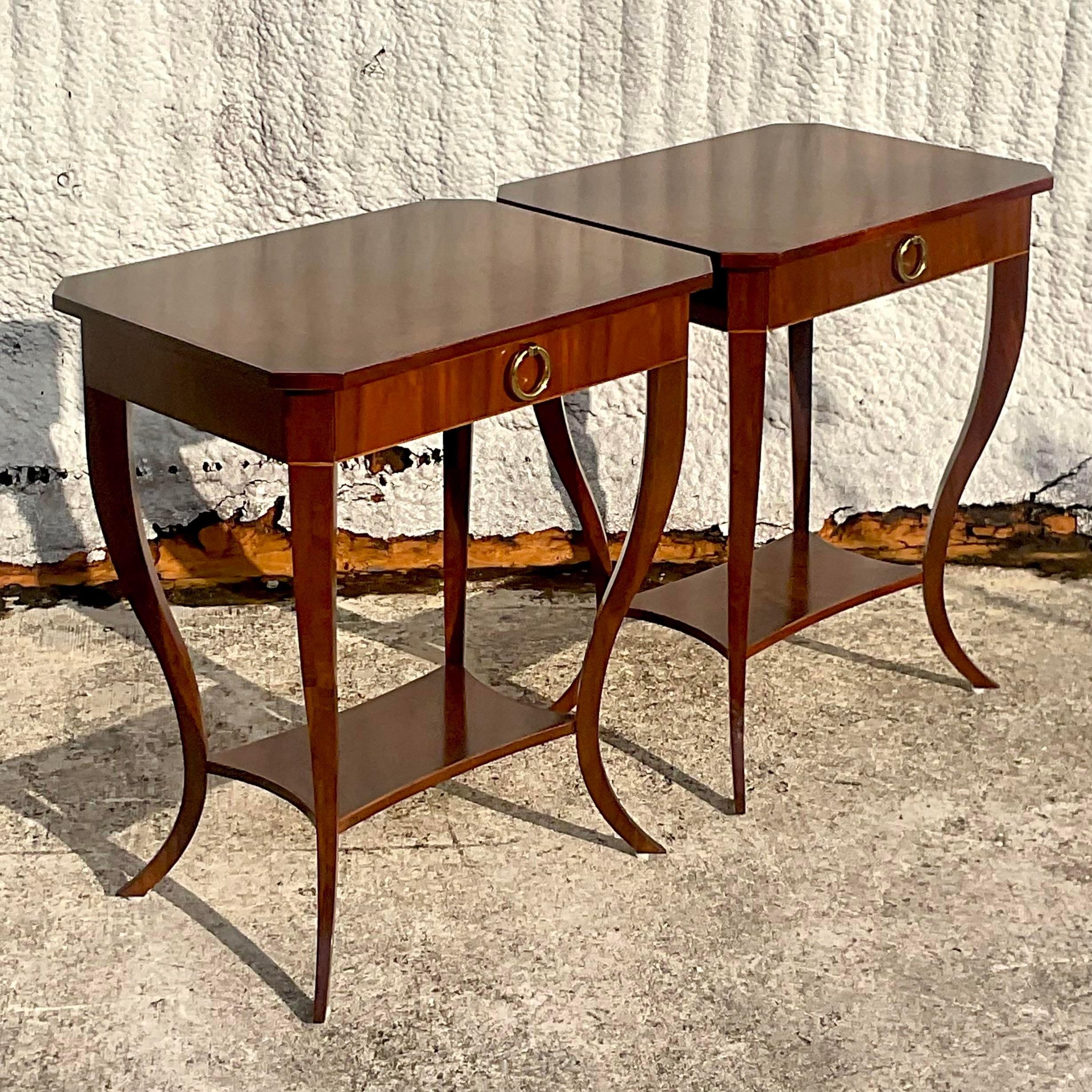 American Vintage Late 20th Century Flame Mahogany Nightstands- a Pair For Sale