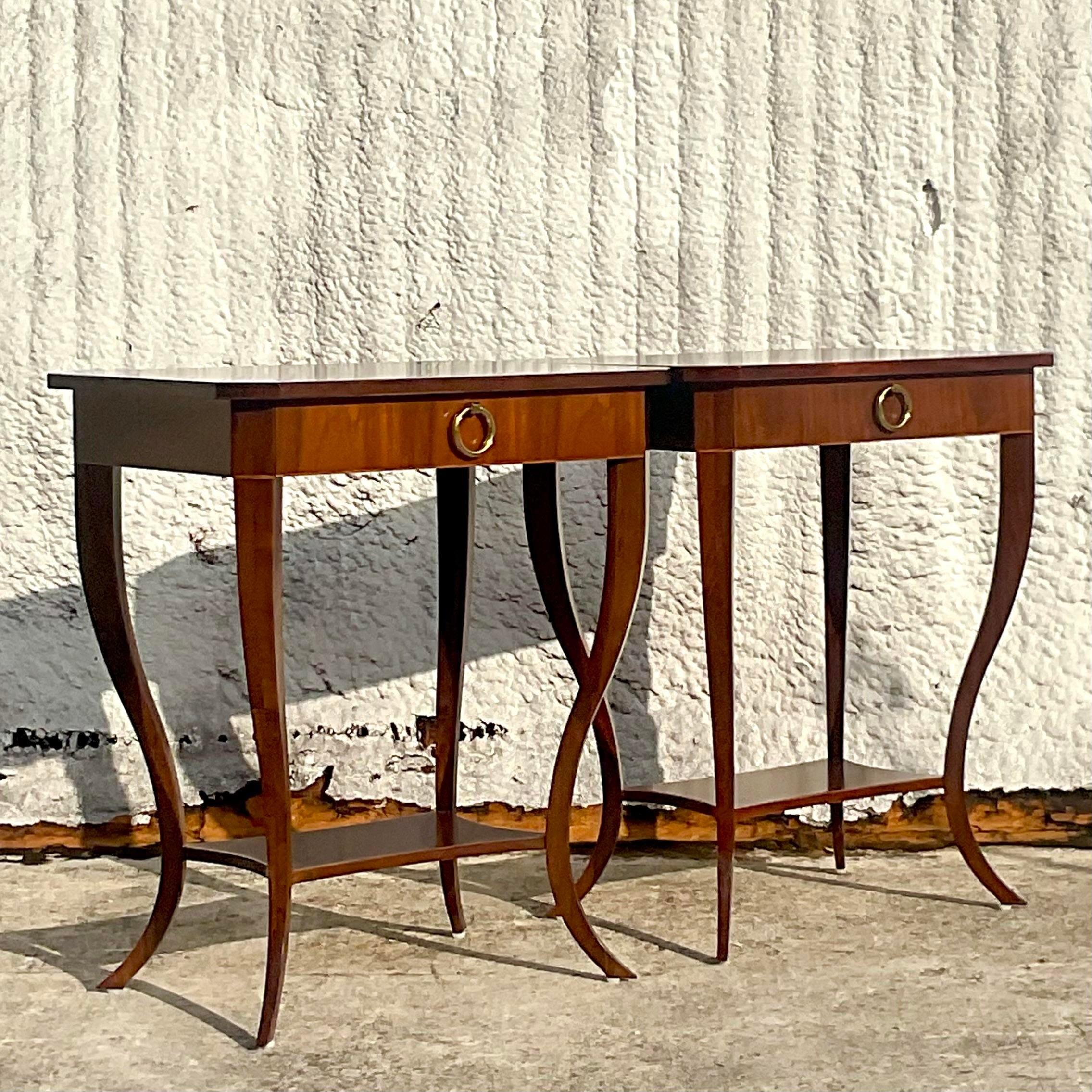 Vintage Late 20th Century Flame Mahogany Nightstands- a Pair In Good Condition For Sale In west palm beach, FL
