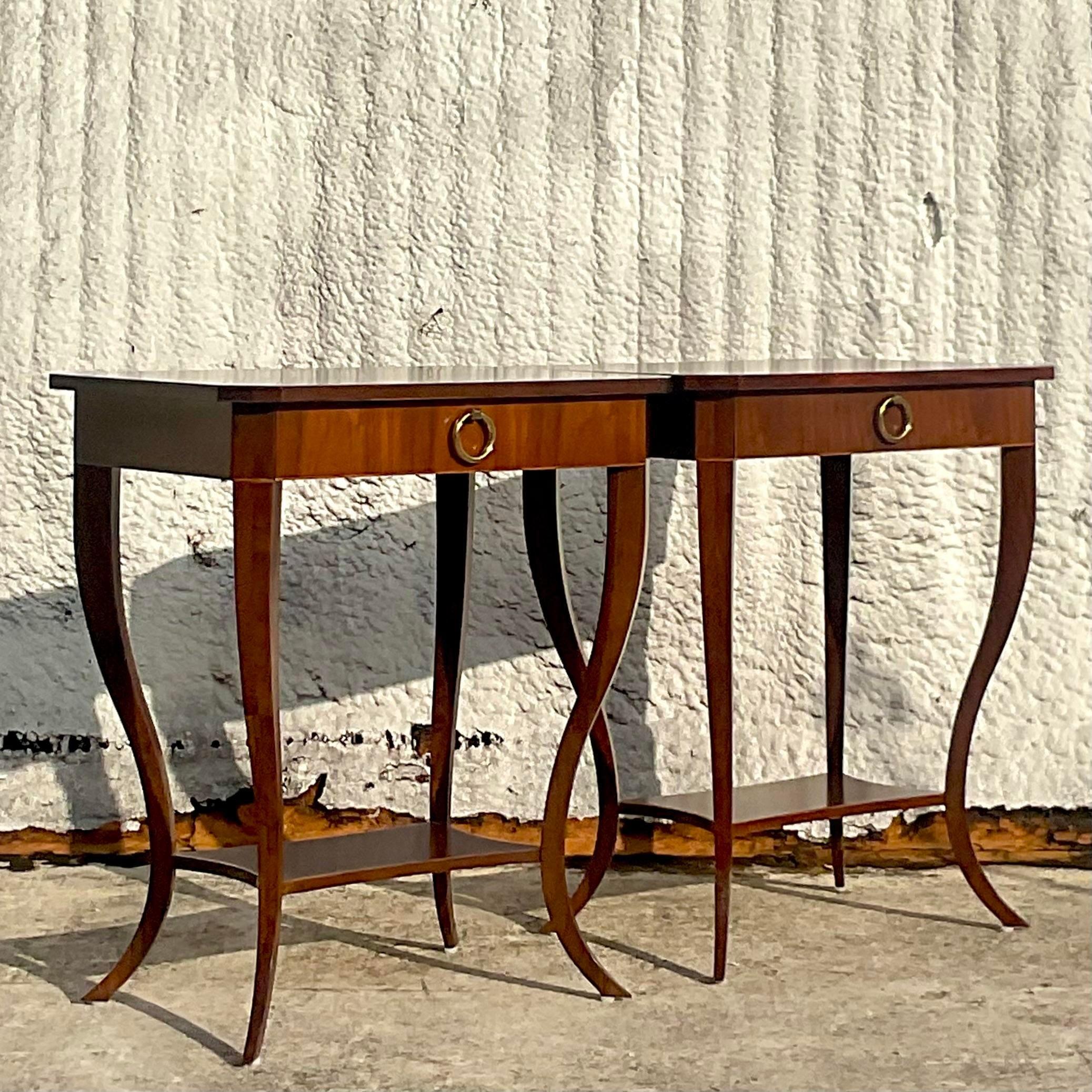 Vintage Late 20th Century Flame Mahogany Nightstands- a Pair For Sale 1