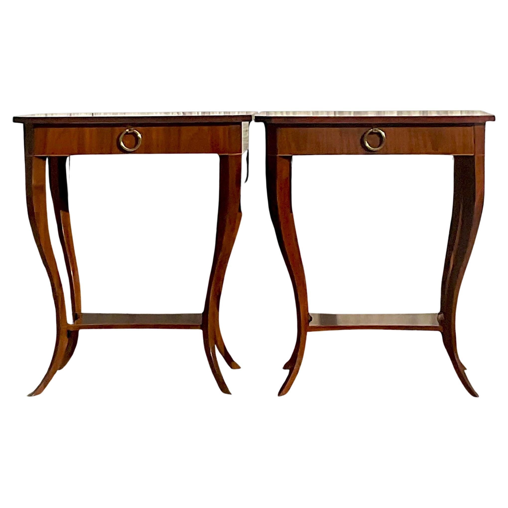 Vintage Late 20th Century Flame Mahogany Nightstands- a Pair For Sale