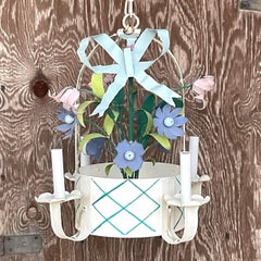 Vintage Late 20th Century French Floral Pastel Chandelier