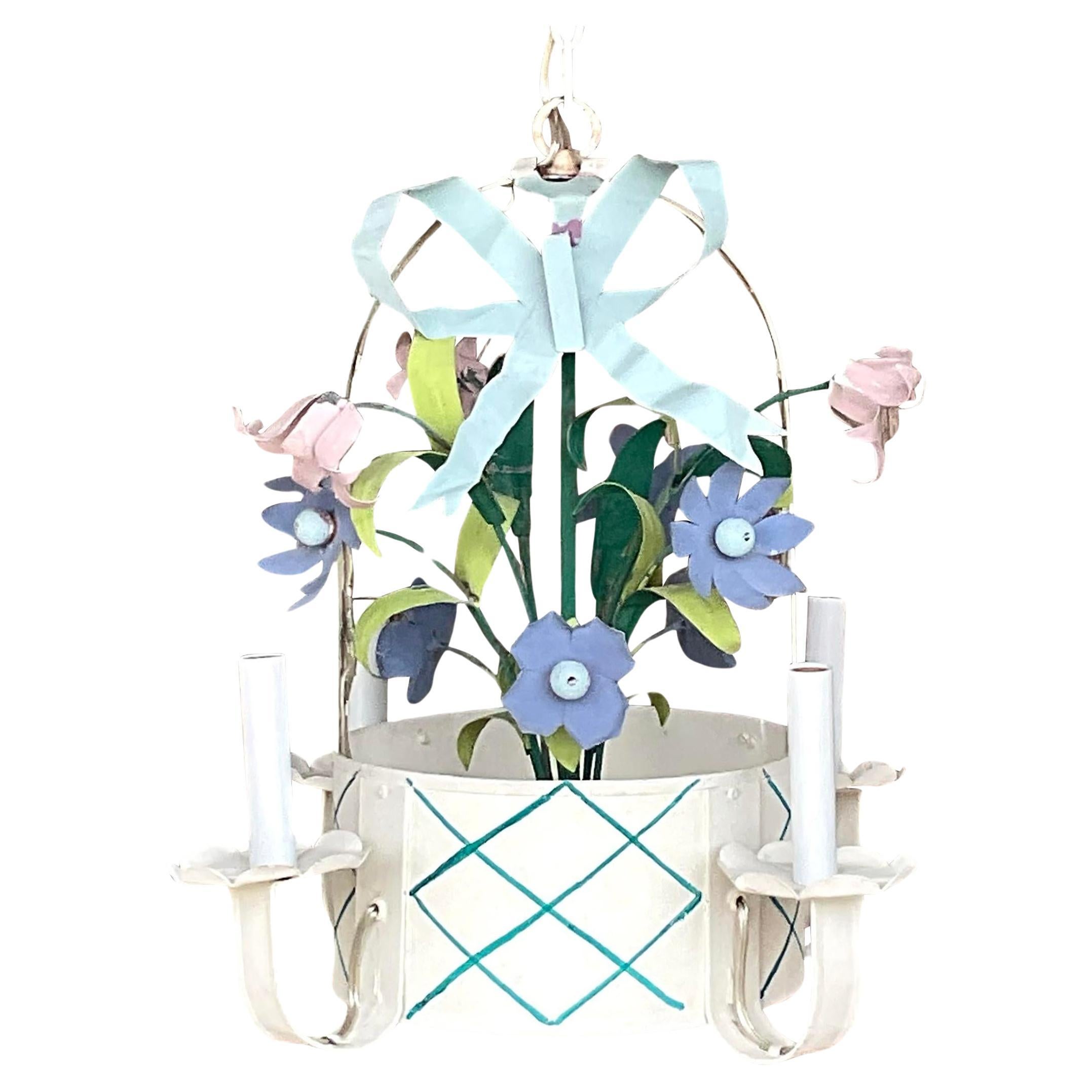 Vintage Late 20th Century French Floral Pastel Chandelier For Sale