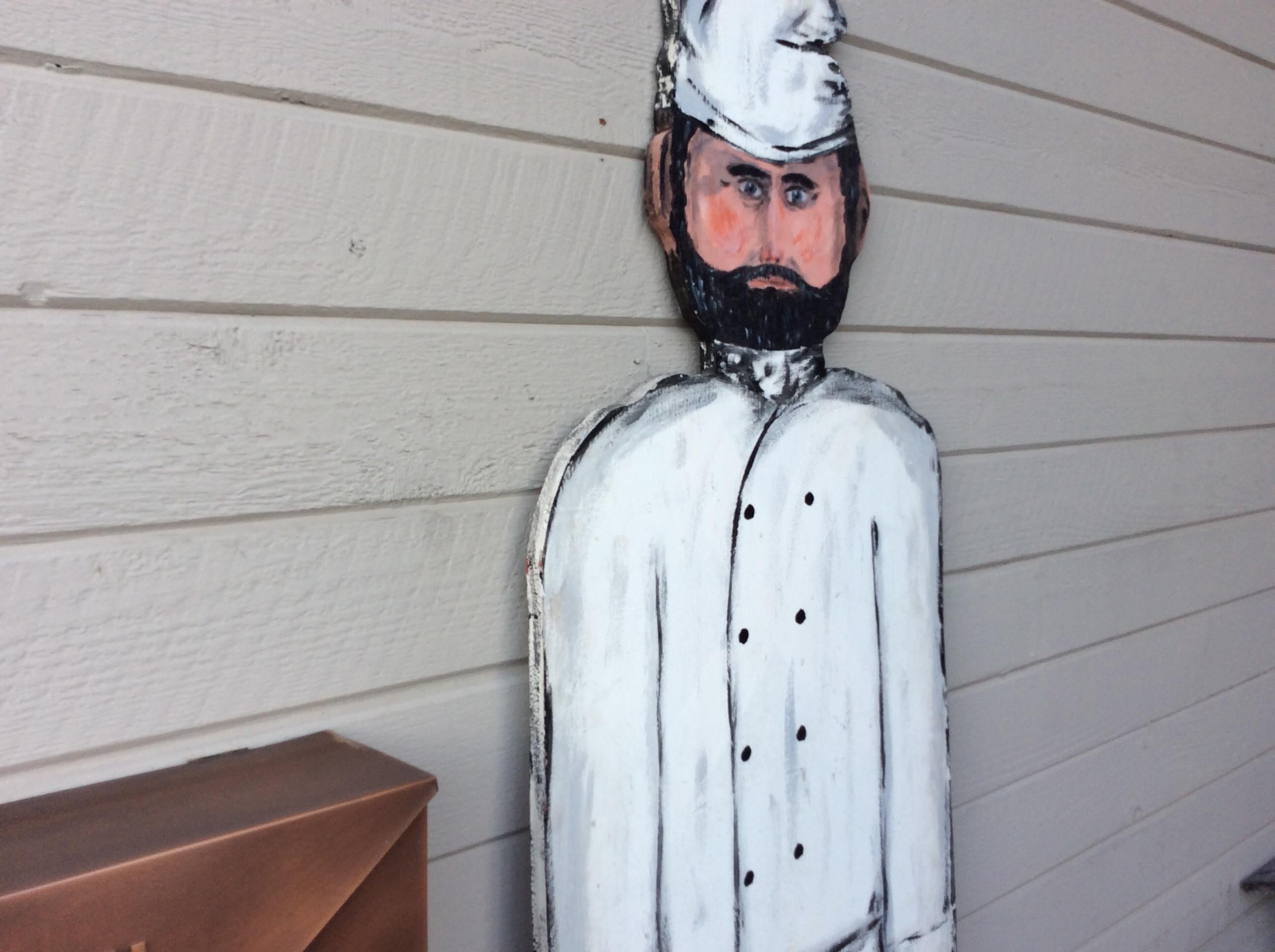 Vintage Late 20th Century French Wood Painted Two Sided Chef Sign For Sale 6
