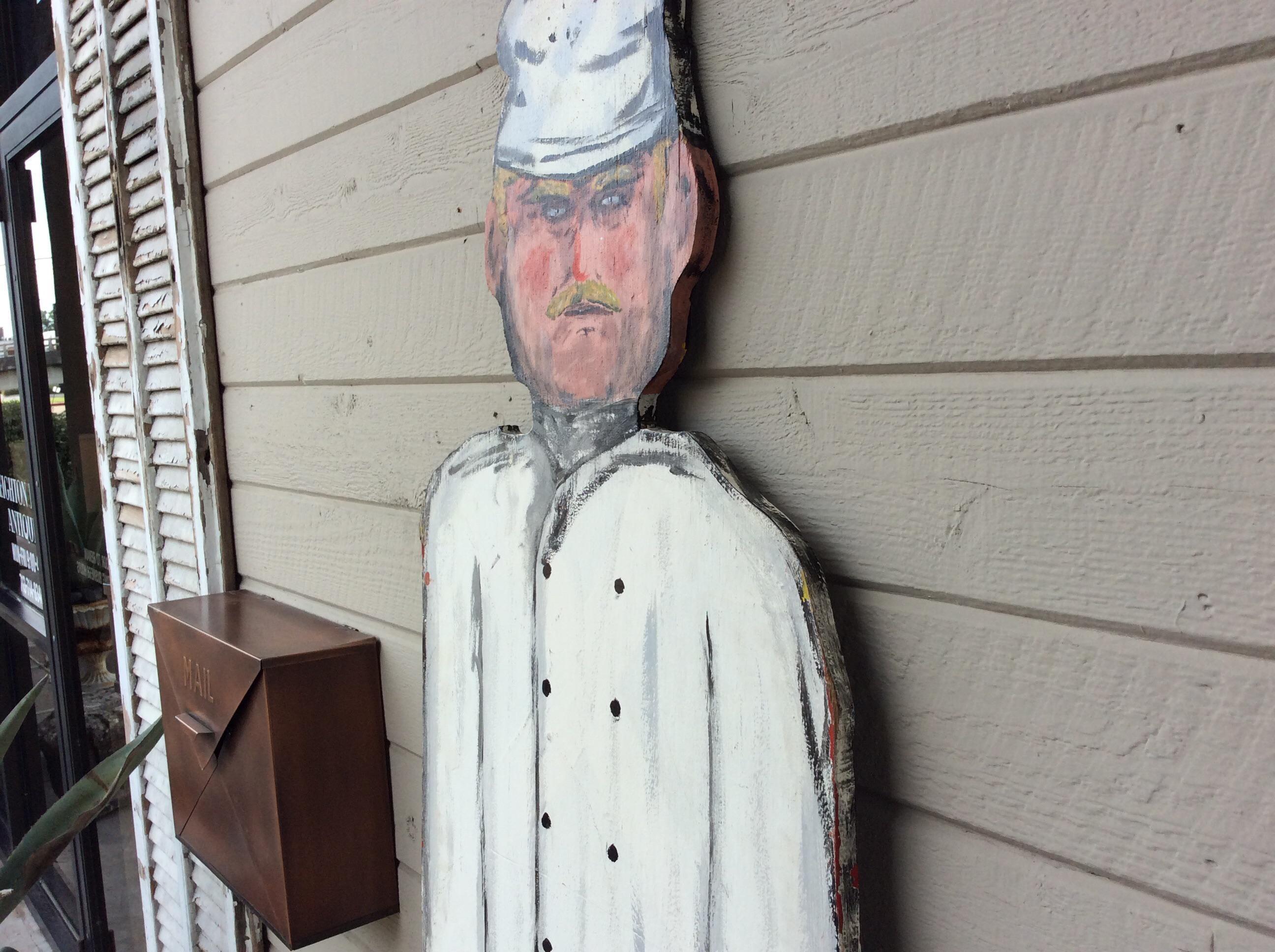 Vintage Late 20th Century French Wood Painted Two Sided Chef Sign For Sale 7