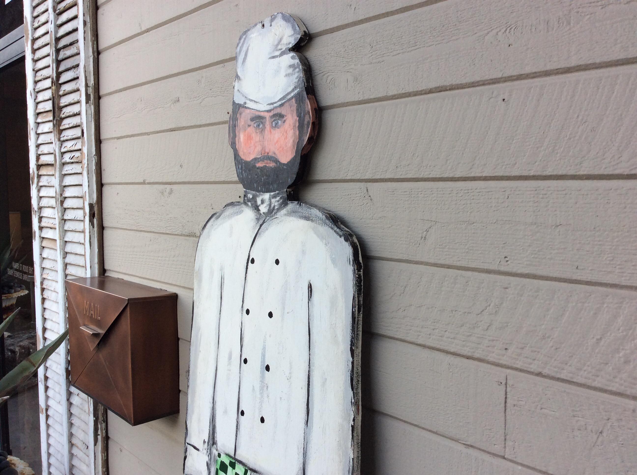 Vintage Late 20th Century French Wood Painted Two Sided Chef Sign For Sale 8