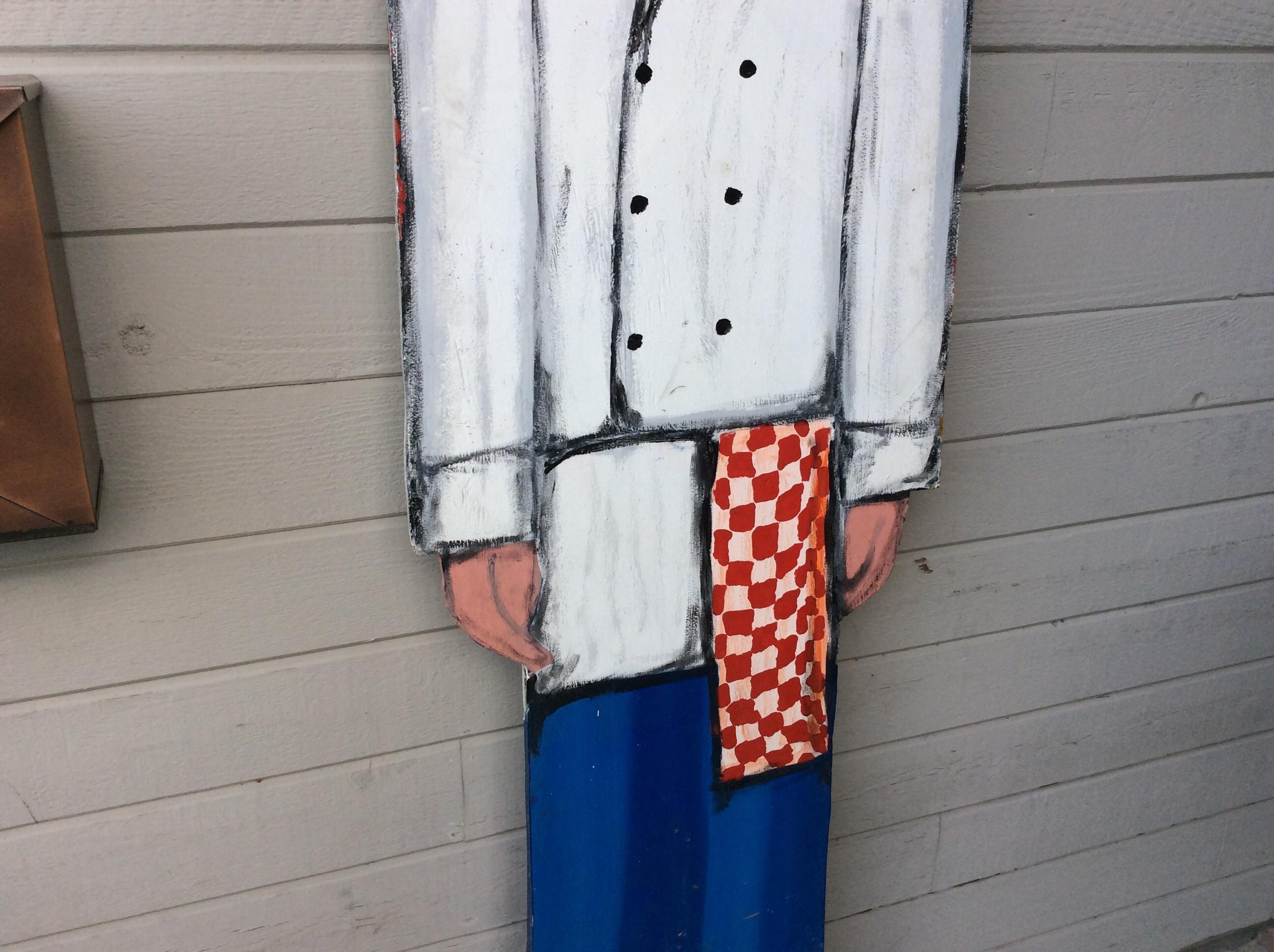Hand-Crafted Vintage Late 20th Century French Wood Painted Two Sided Chef Sign For Sale