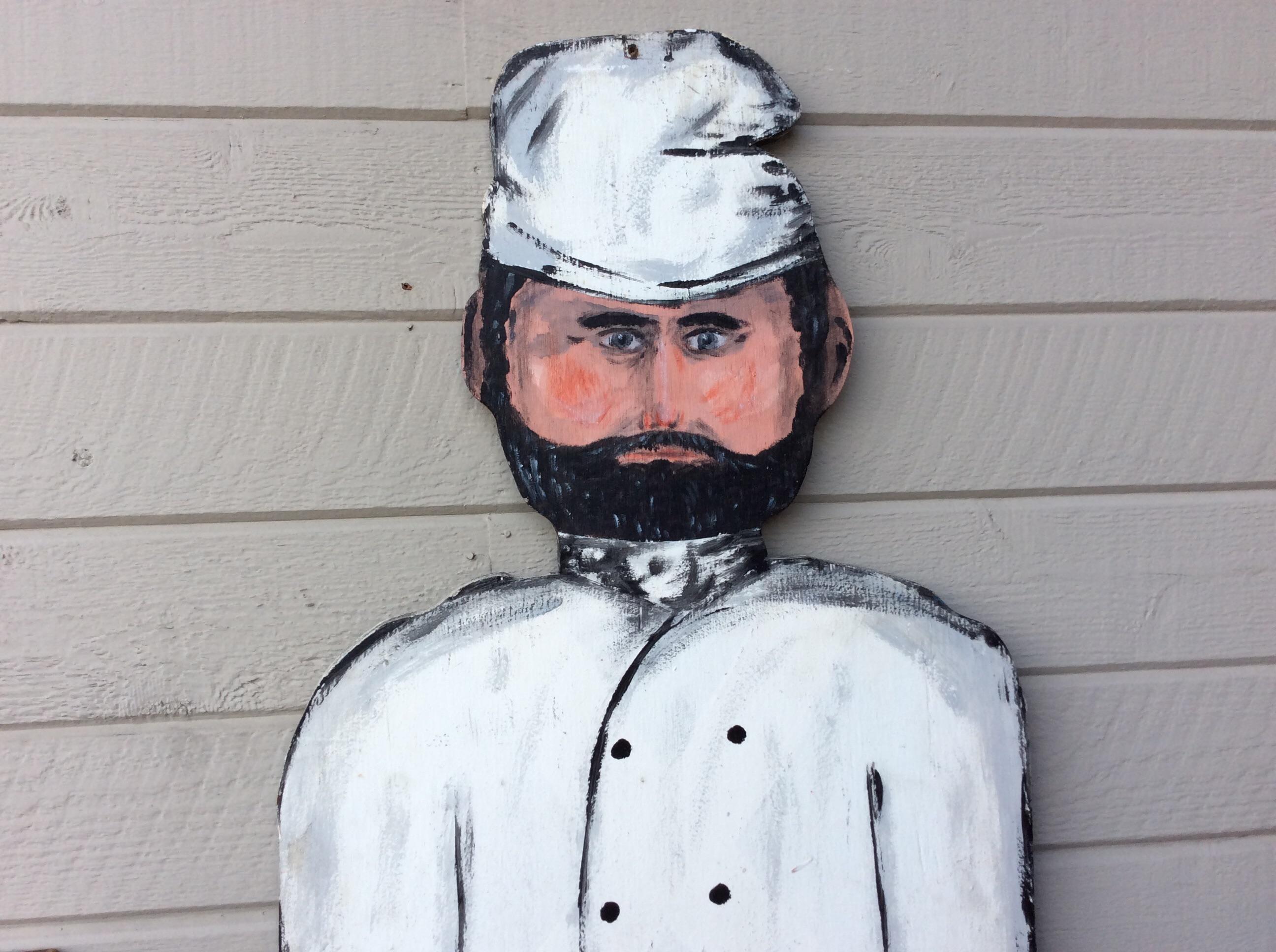Vintage Late 20th Century French Wood Painted Two Sided Chef Sign For Sale 2