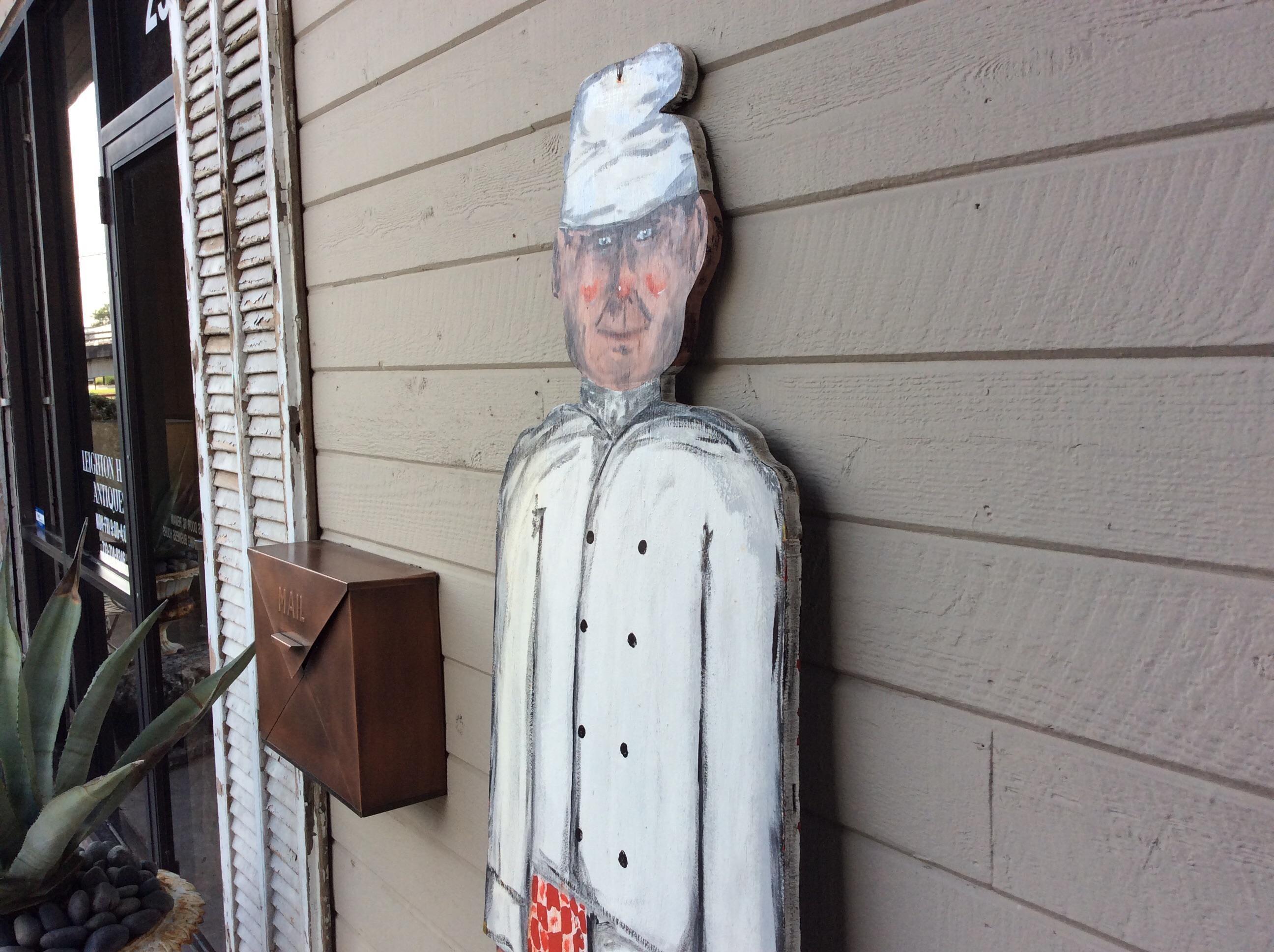Vintage Late 20th Century French Wood Painted Two Sided Chef Sign For Sale 4