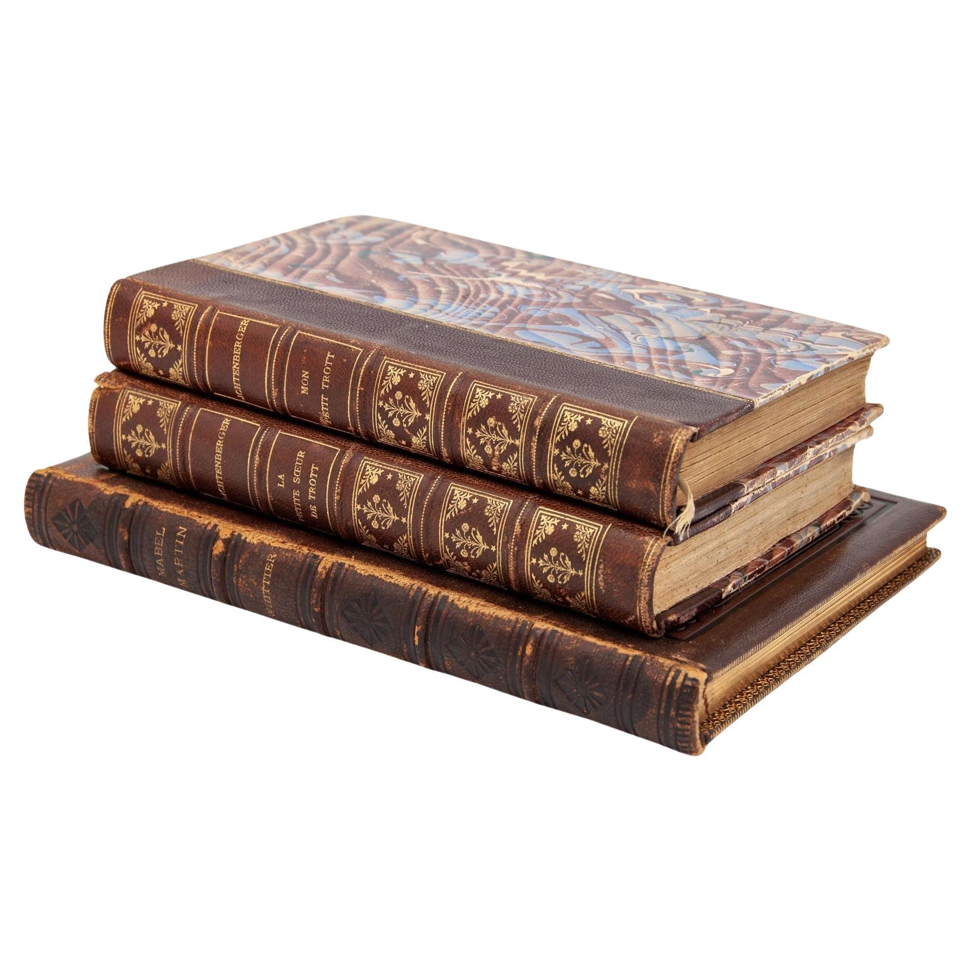Vintage Ende des 20. Jahrhunderts Leder gebundene Bücher - Satz von 3