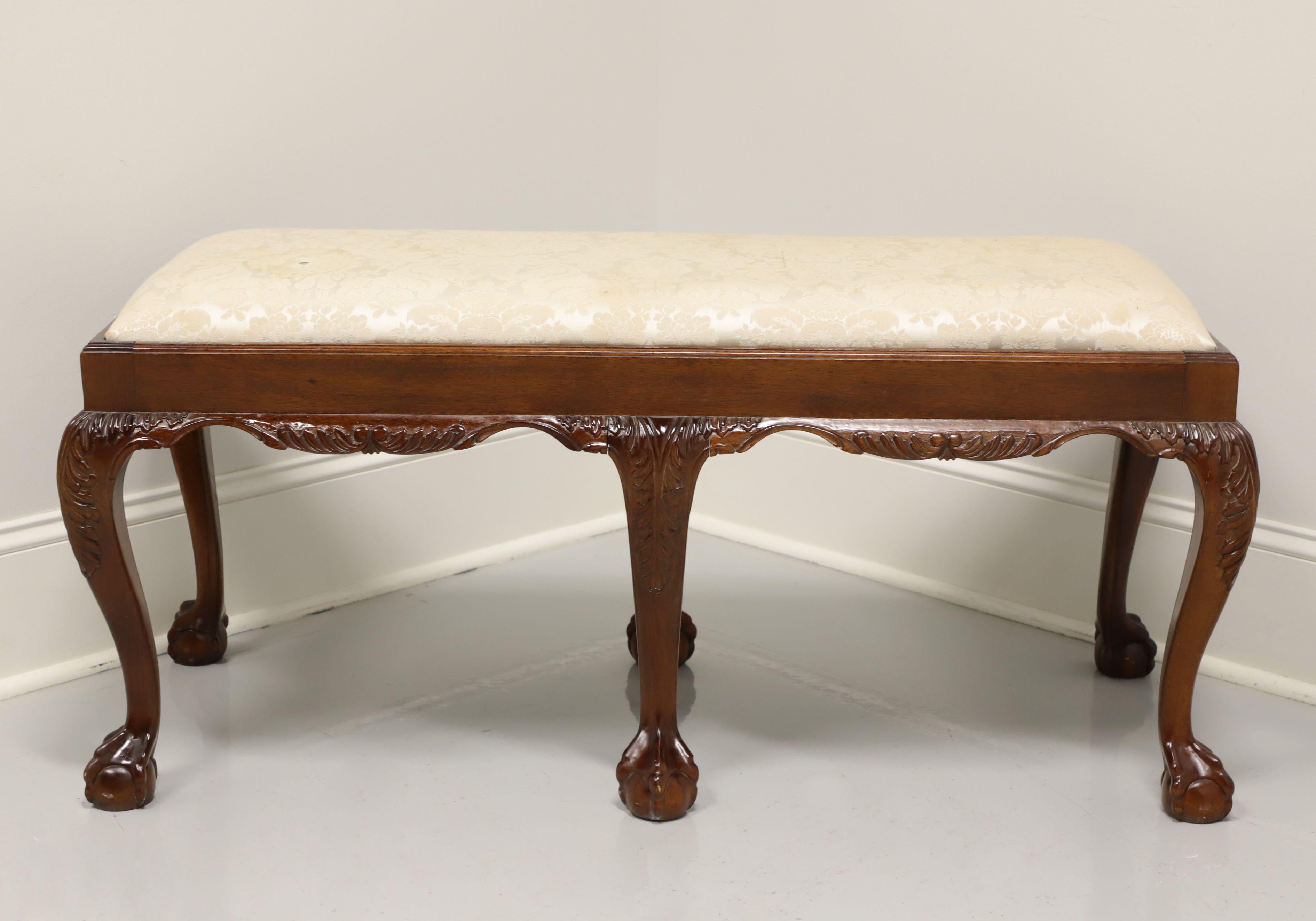 Vintage Late 20th Century Mahogany Chippendale Bench w/ Ball in Claw Feet In Good Condition In Charlotte, NC