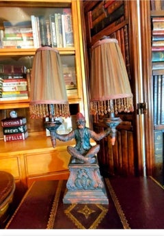 Vintage Late 20th Century Maitland Smith Bellhop Monkey Dual Lamp