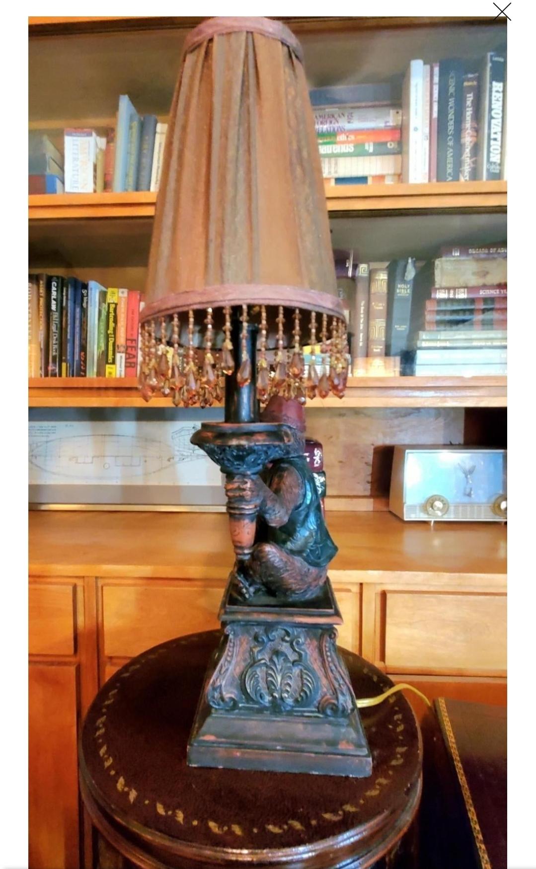 Hollywood Regency Vintage Late 20th Century Maitland Smith Bellhop Monkey Dual Lamp